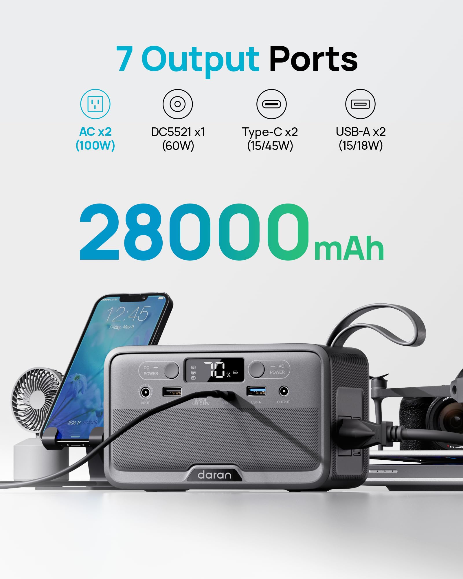 DARAN Portable Power Station 28,000mAh with AC Outlets