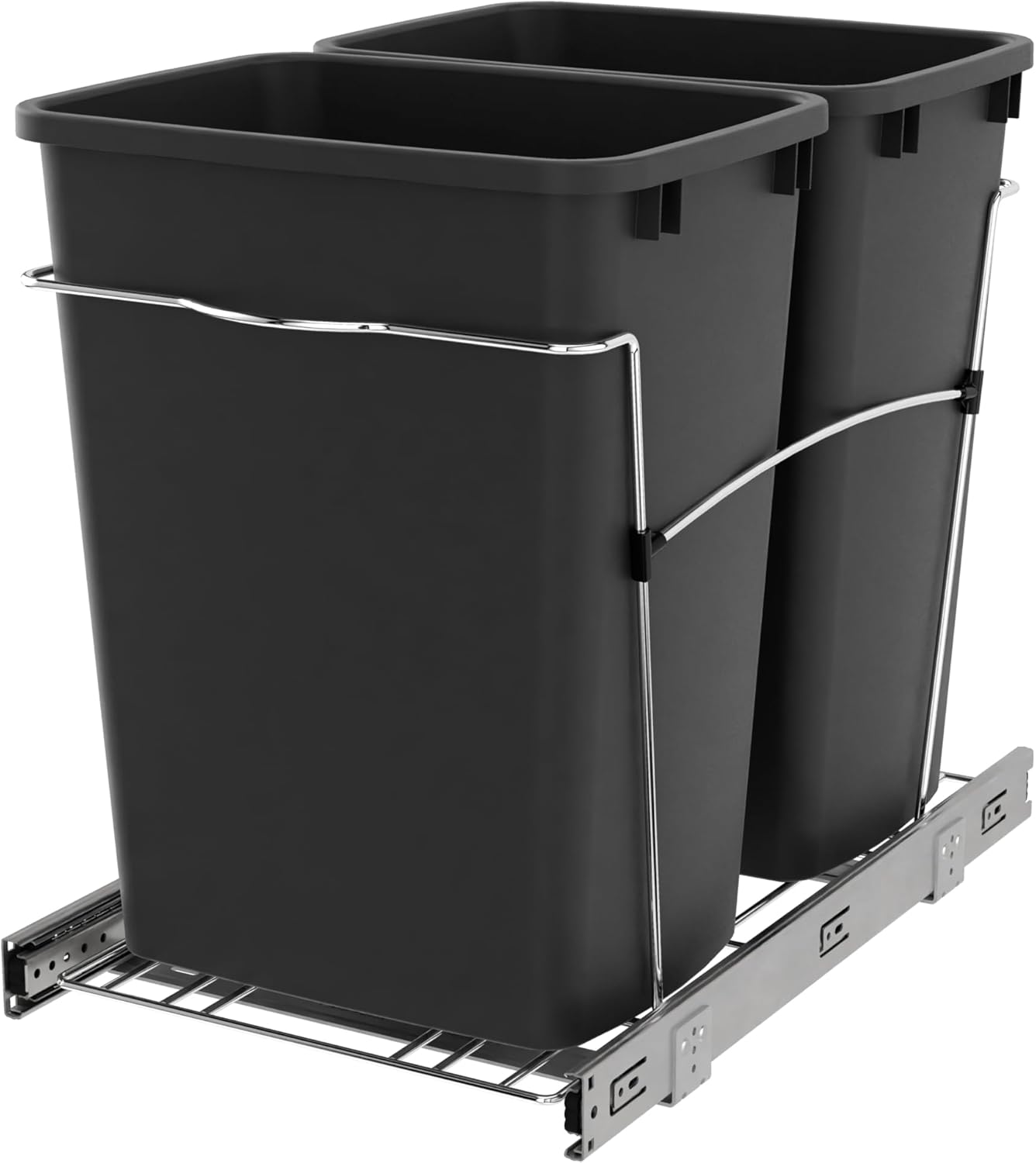Rev-A-Shelf Double 35 Qt Pullout Trash Can for Base Kitchen Cabinets, Garbage Waste Bin System with Full-Extension Slides, Min Opening Width of 14.5