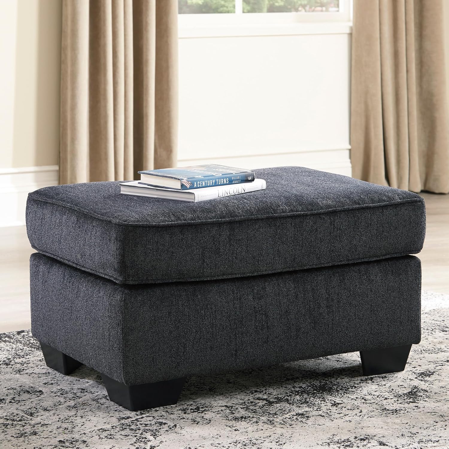 Signature Design by Ashley Altari Modern Rectangular Accent Ottoman, Dark Gray