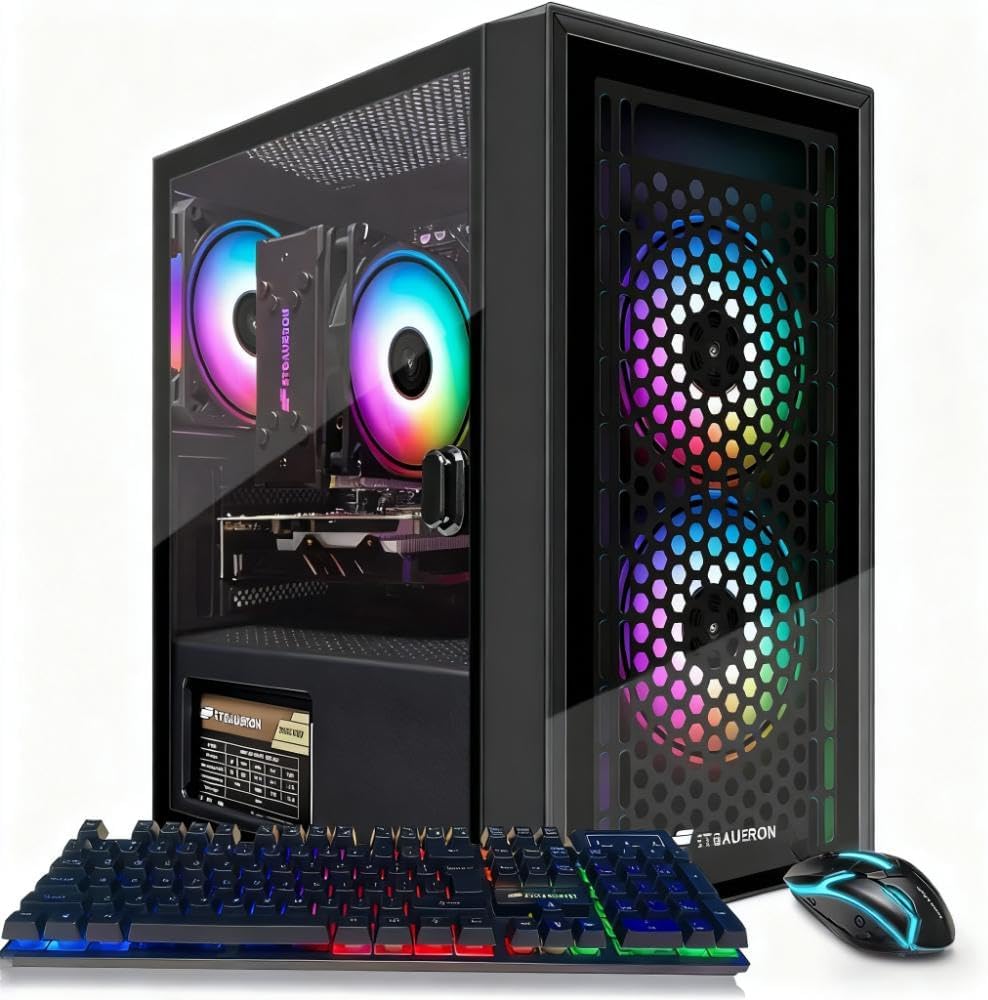STGAubron Gaming PC Desktop Computer, Intel Core i7 up to 3.9GHz, Radeon RX 560 4G, 32GB RAM, 512GB SSD, WiFi 6, BT 5.0, RGB Fan x3, Windows 11 Home