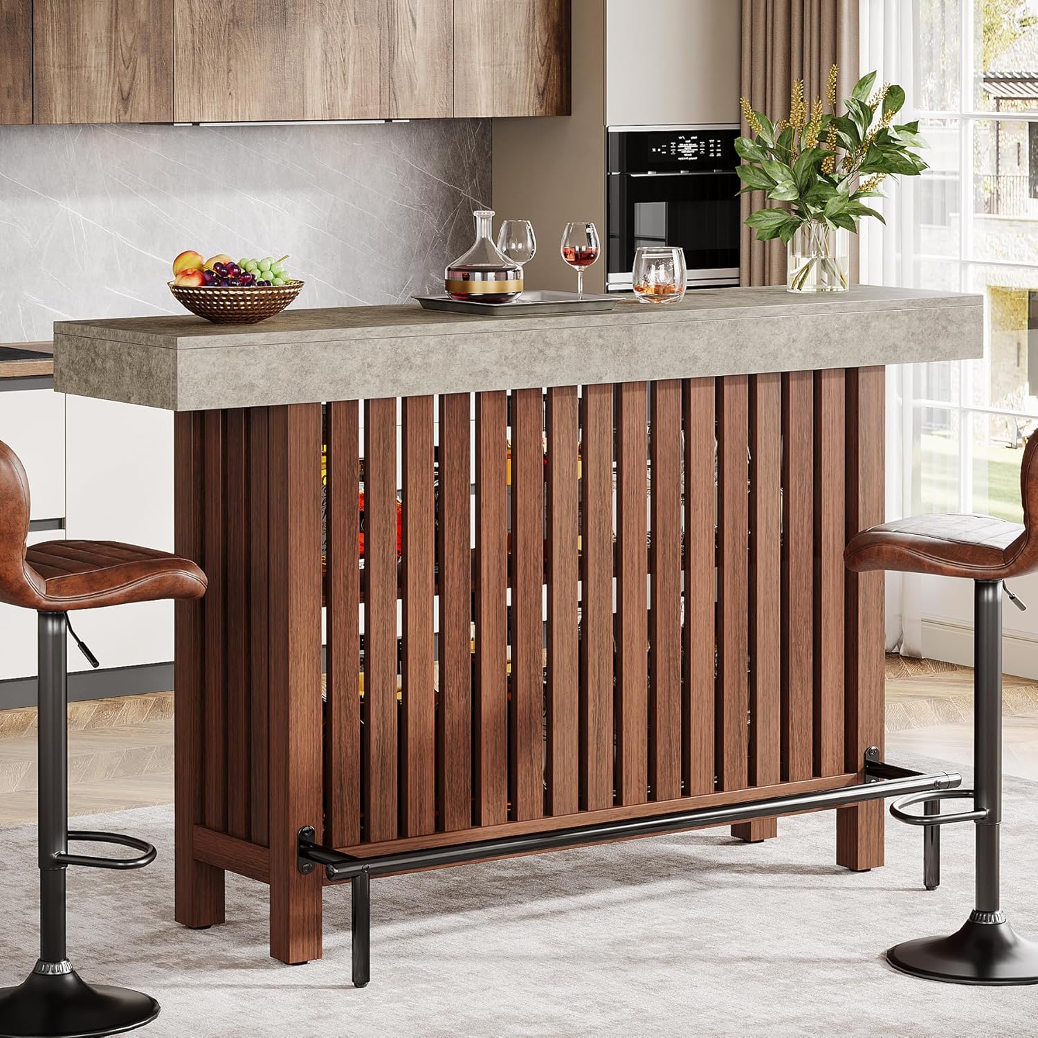 Tribesigns 63-Inch Large Home Bar Unit, 2-Tier Mini Bar Table, Height Pub Table with Footrest, Modern Coffee Bar Cabinet for Home Kitchen, Bistro, Dining Room, Living Room | 2-Tier