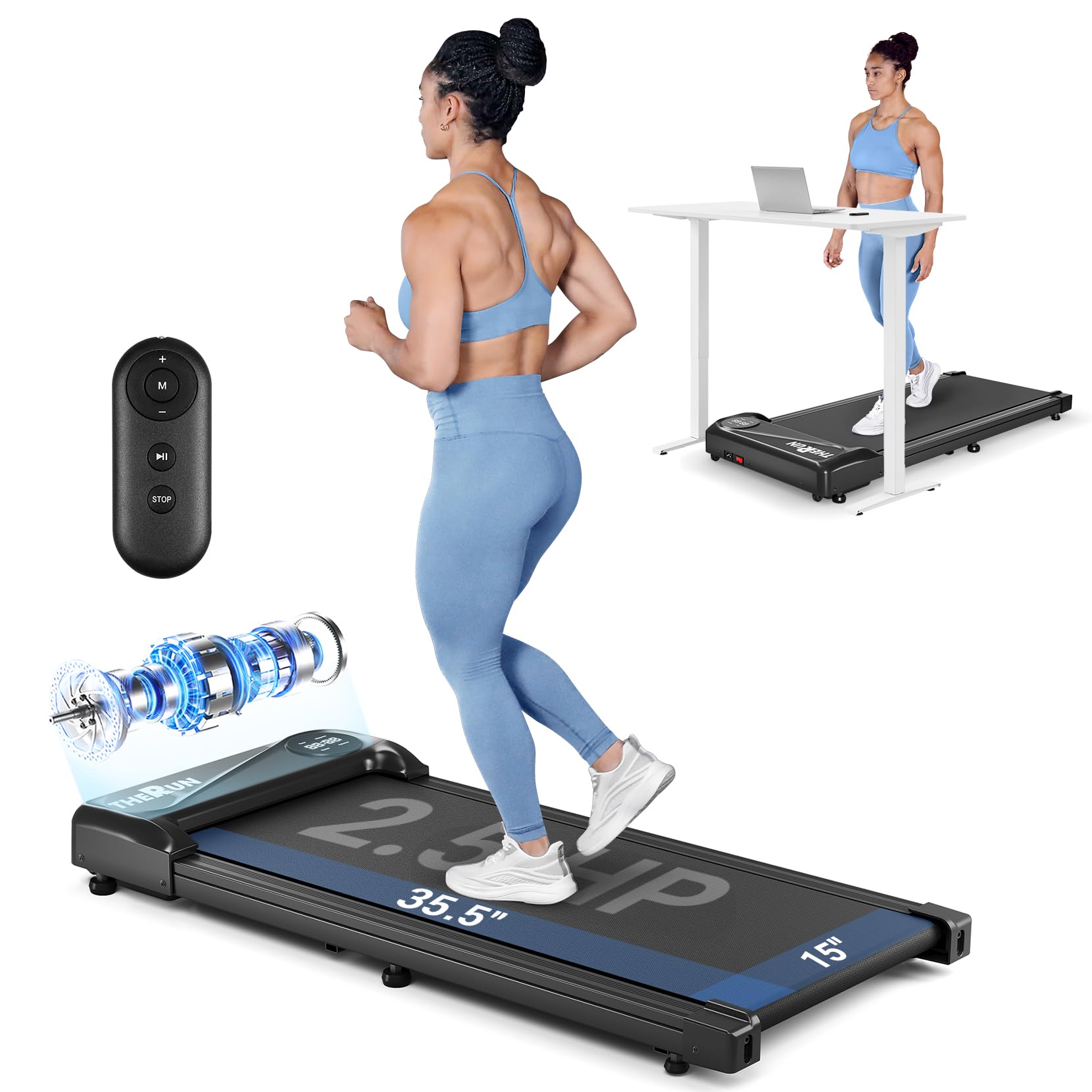 THERUN Walking Pad Treadmill Under Desk - Portable Mini Treadmill