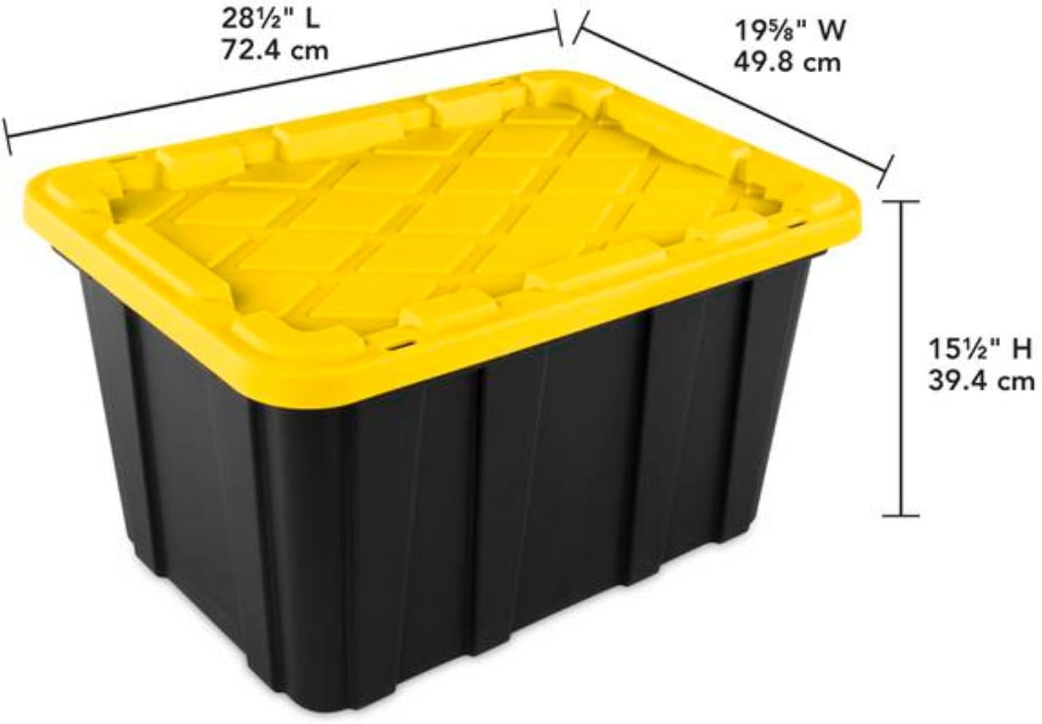 Sterilite 8-Pack 27 Gallon Industrial Storage Tote, Heavy-Duty Plastic Bins, Black/Yellow - Stackable Utility Organizers with Lids for Garage, Camping Tools, and Outdoor Gear