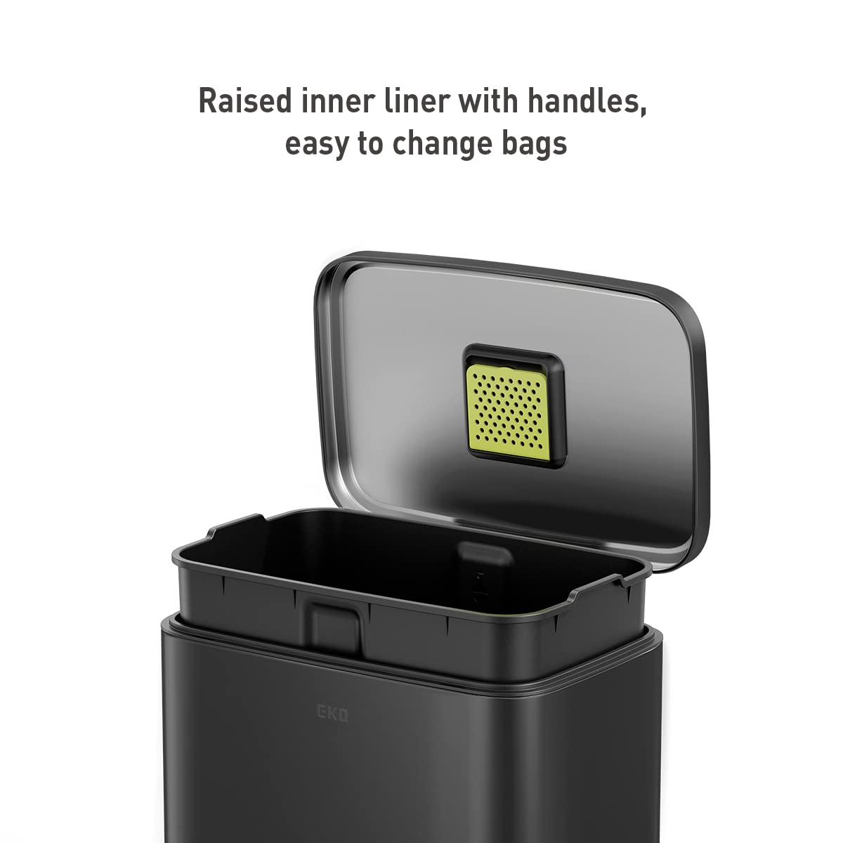 EKO Madison Matte Black Stainless Steel 13.2 Gal/50L Kitchen Step Trash Can or Recycling Bin, Removable Inner Liner, Soft Close Lid, Fingerprint Resistant Finish