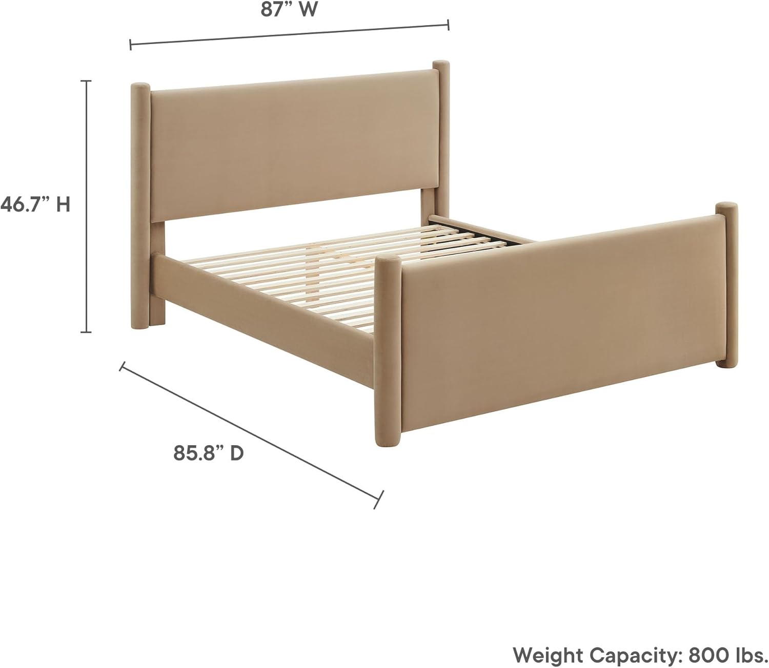 Modway Rael King Platform Bed Frame with Upholstered Headboard and Footboard in Taupe – Stain-Resistant Performance Velvet King Size Bed with Rounded Posts