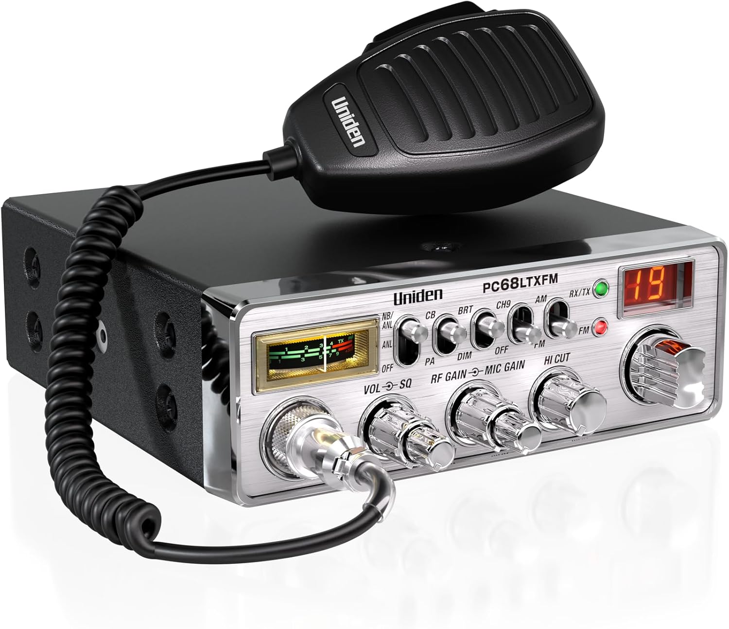 Uniden PC68LTXFM Professional 40-Channel CB Radio with Dual-Mode AM/FM, Integrated SWR Meter, PA/CB Function, Hi Cut, RF/Mic Gain Control, and Instant Channel 9