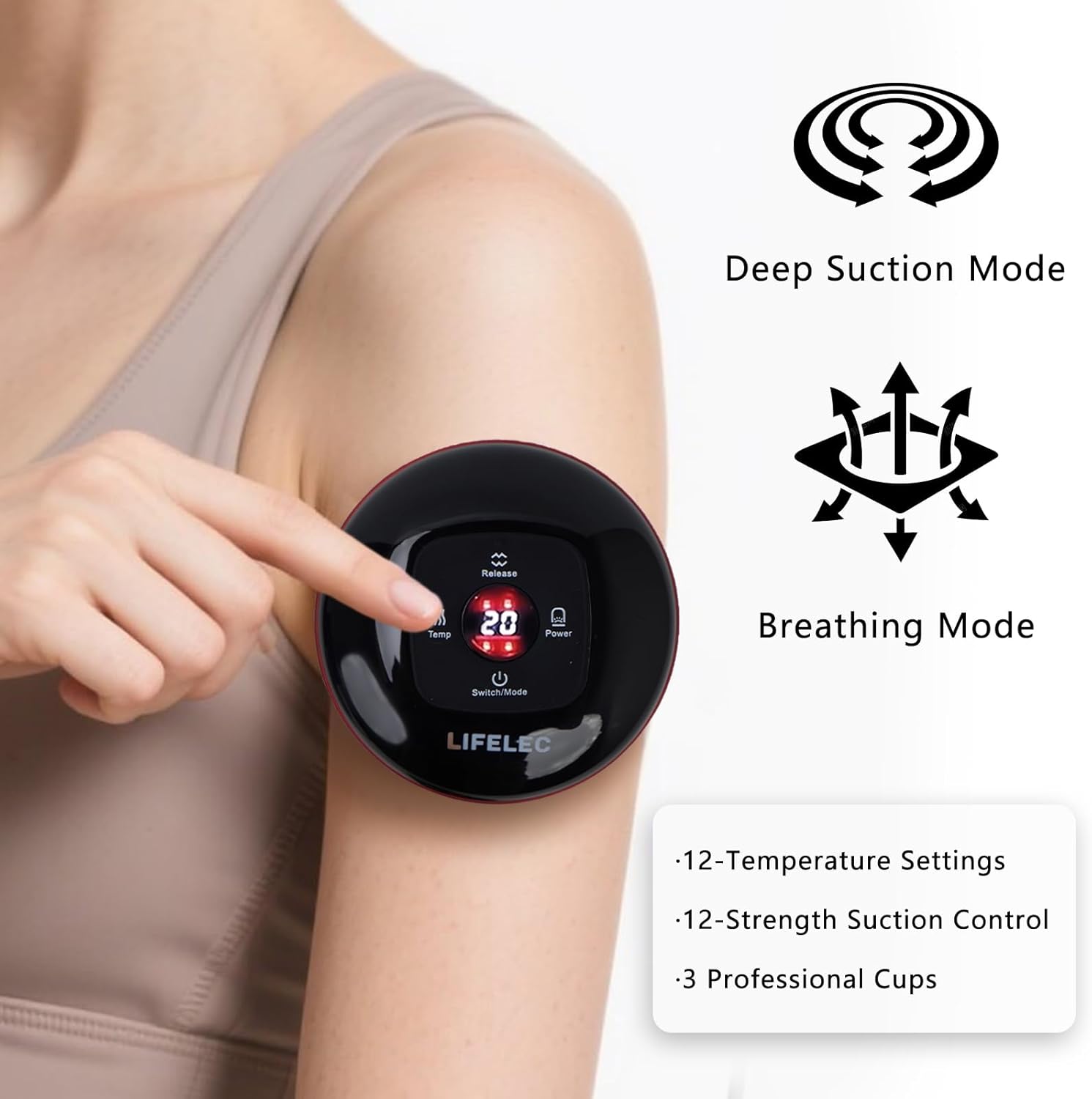 LIFELEC Smart Cupping Therapy Set - 6 Cups (Large/Press/Move), 12-Level Heat & Suction, Smart Red Light Therapy - Dual Massagers for Simultaneous Use - 2 Pack Set for Athletes, Fitness, Pain Relief