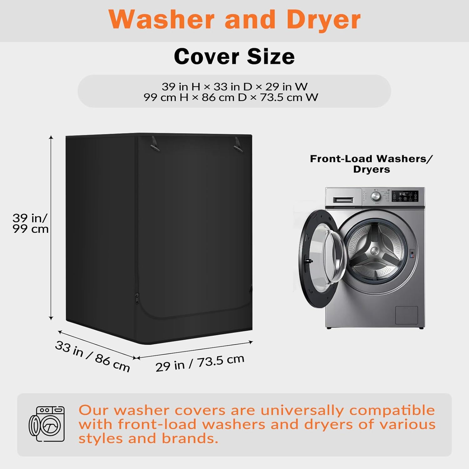 Washing Machine Cover - Heavy Duty Thick Oxford Fabric, Outdoor Waterproof/Dustproof/Anti-UV, Fits Most Front-Load Washer/Dryer, 33