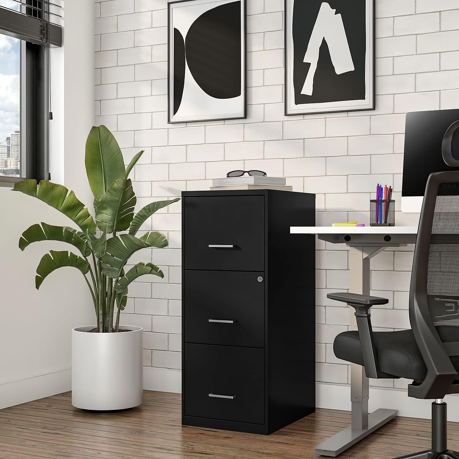 Staples Vertical File Cabinet for Letter/Legal Files, 3-Drawer, Letter/Legal Compatible, Locking, Black