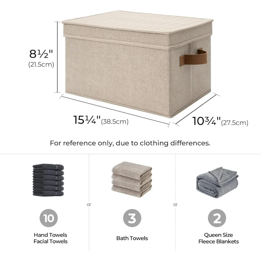 Storage Bins with Lid, Decorative Boxes with Soft Rope Handles, Foldable Baskets, Gray, Large, 3-Pack
