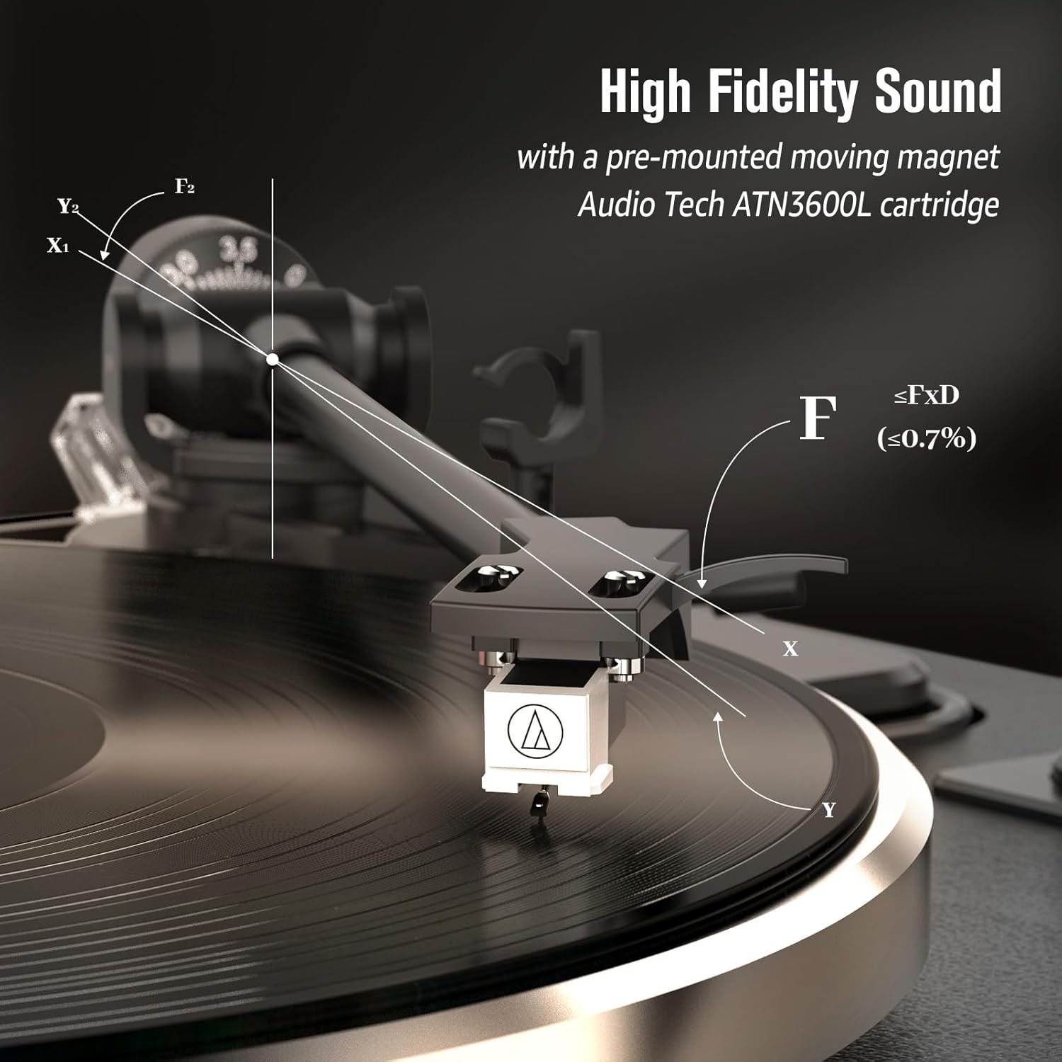 Record Player All-in-One Classic Turntable for Vinyls Records Built-in 4 Stereo Speakers High Fidelity Audio AT-3600L Phono Belt Drive Vinyl Players BT Wireless Pariing Aux-in RCA Auto Stop Pure Black