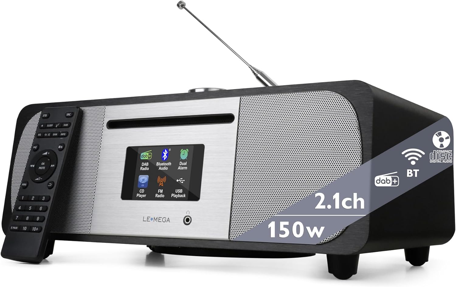 LEMEGA M6P CD Player with FM Radio, Bluetooth Streaming, 150W Stereo HiFi System with Internal Subwoofer, 2.8