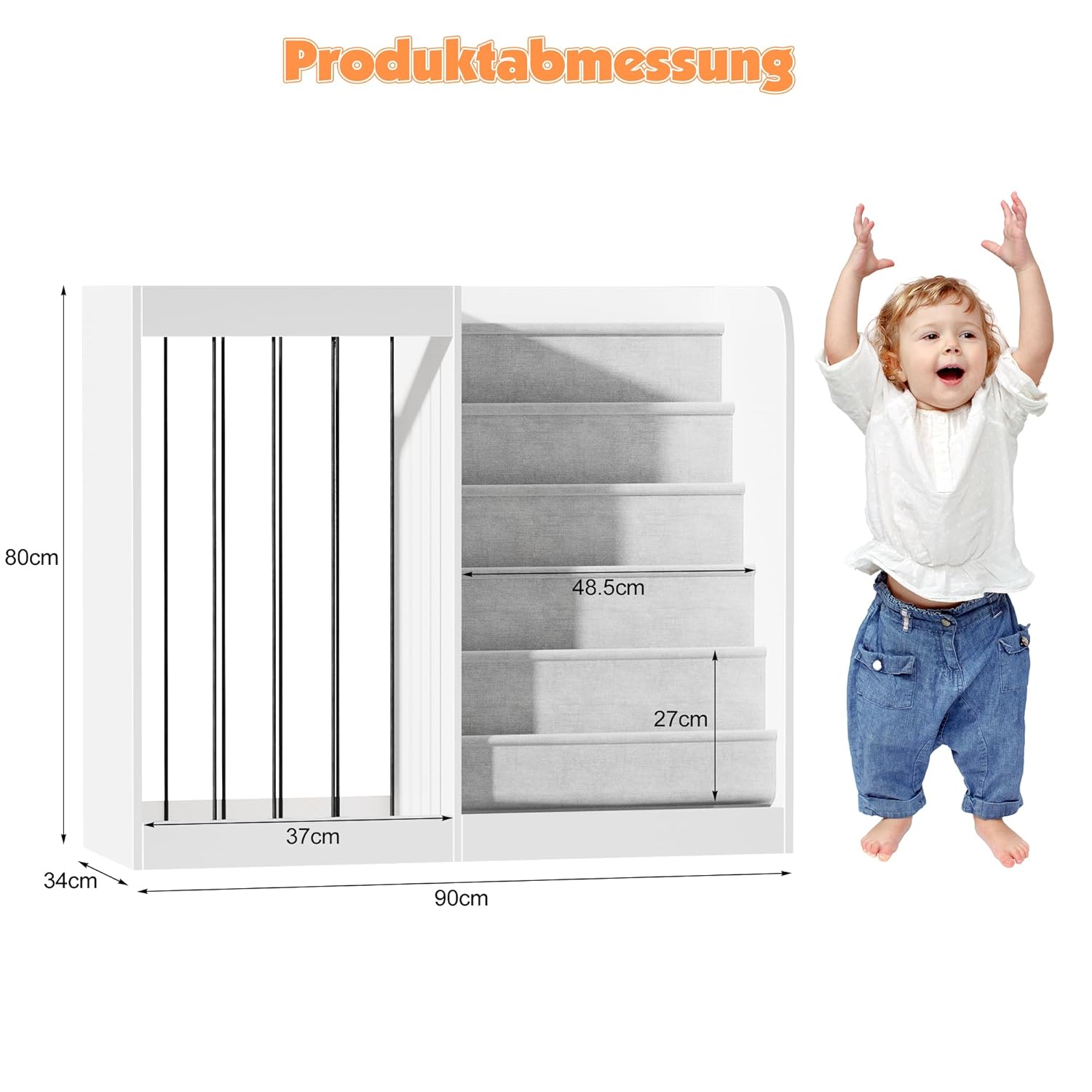 NACHES Kids Bookshelf & Stuffed Animal Net Holder 5 Tier Sling Bookshelf and Plush Toy Storage Organizer with Elastic Cord, Montessori Toddler Bookcase for Kids Rooms Playroom, White