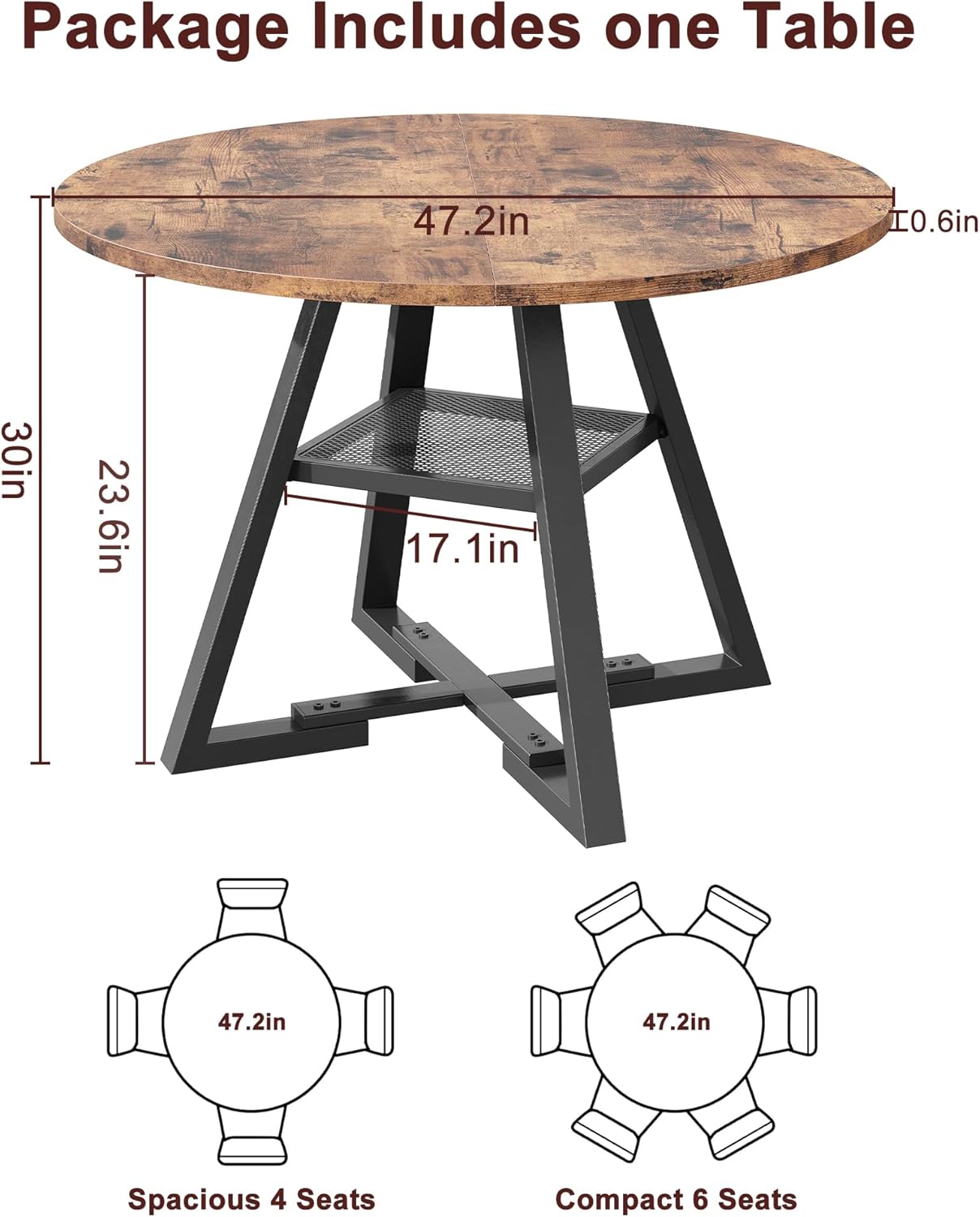 Jocoevol Round Dining Table for 4,Kitchen Dining Room Circle Dinner Pedestal Table,Space Saving Wood Kitchen & Dining Room Furniture (Vintage, 47In)