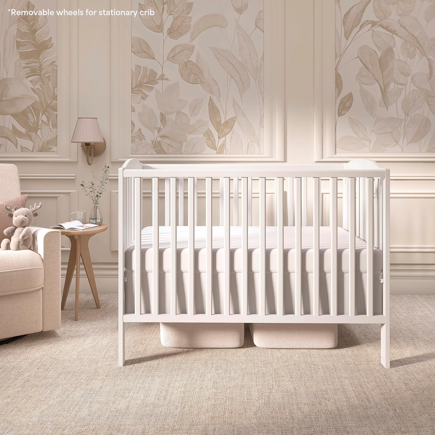 Dream On Me Folding Full Size Convenience Baby Crib with Durable Metal Wheels, Portable Space-Saving Design, 2 Adjustable Heights, Easy Fold Flat Storage, GREENGUARD Gold & BSA Certified, White