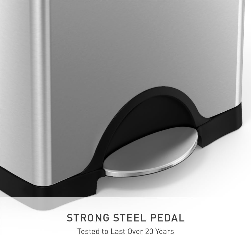 simplehuman 38 Liter / 10 Gallon Rectangular Kitchen Step Trash Can, Brushed Stainless Steel