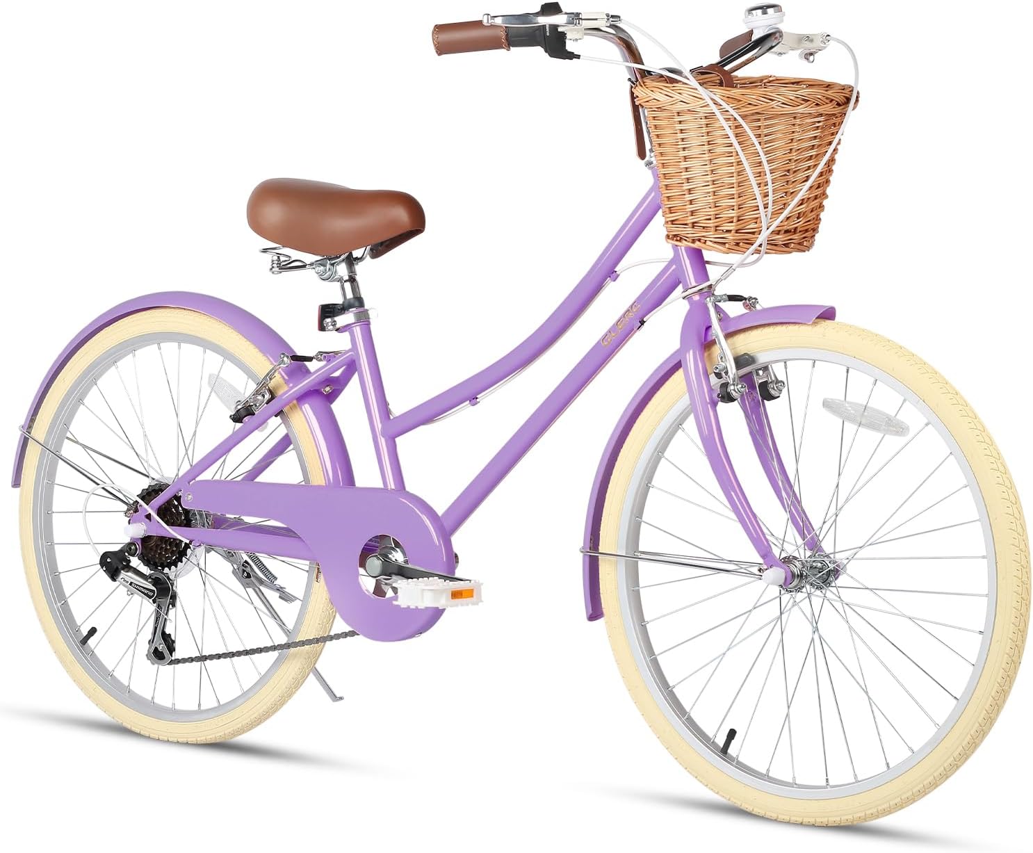 Glerc 20 24 26 Inch Beach Cruiser Bike, 6-Speed Hybrid City Bicycle for Girls Youth and Over 6 Years Old, Missy Bike with Wicker Basket & Lightweight, Multiple Colors