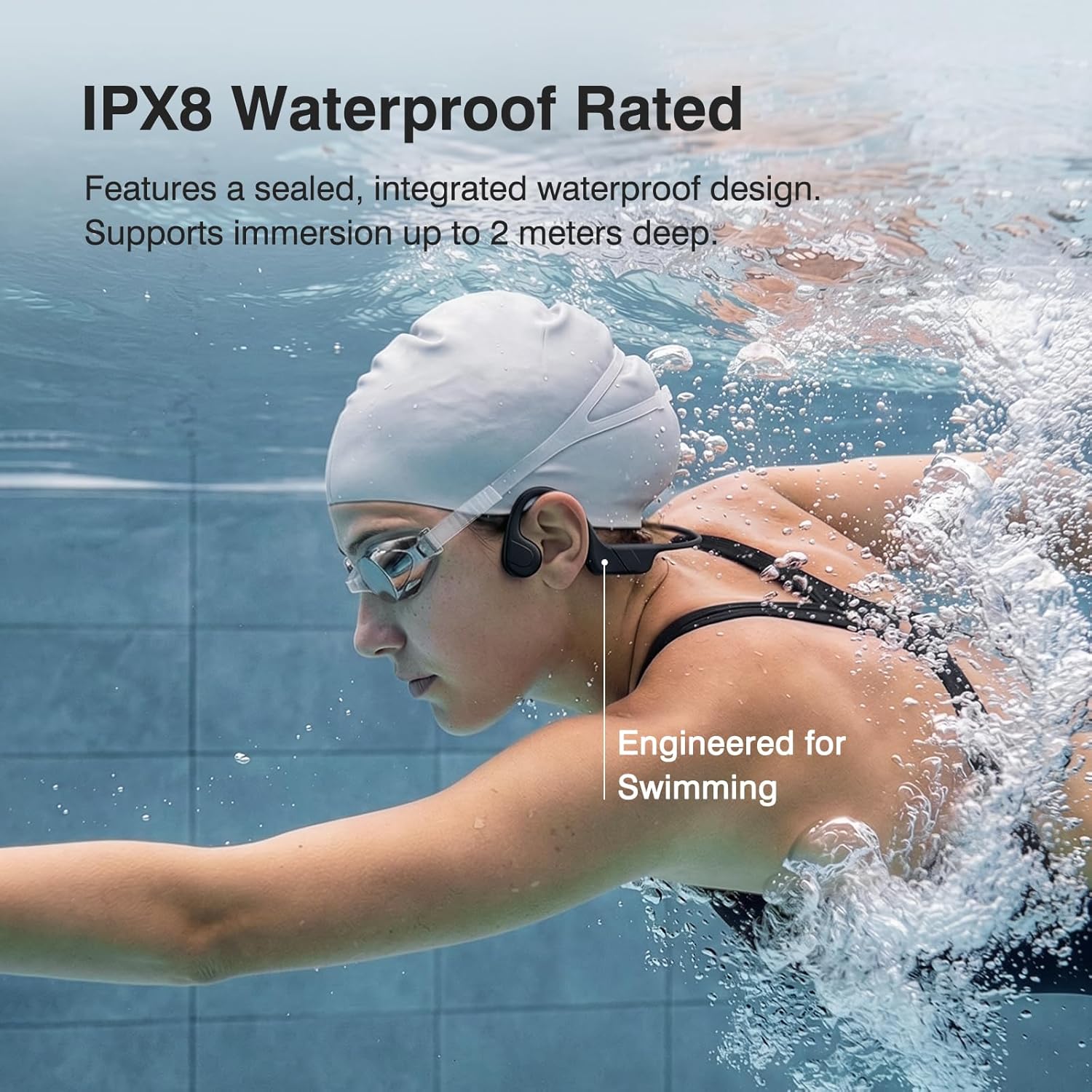 CXK Bone Conduction Headphones IPX8 Waterproof Swimming Headphones, Bluetooth 6.0 Open Ear Earbuds MP3 Mode with 32GB Memory, 12H Playtime, Underwater Wireless Headset Secure Fit for Running, Cycling