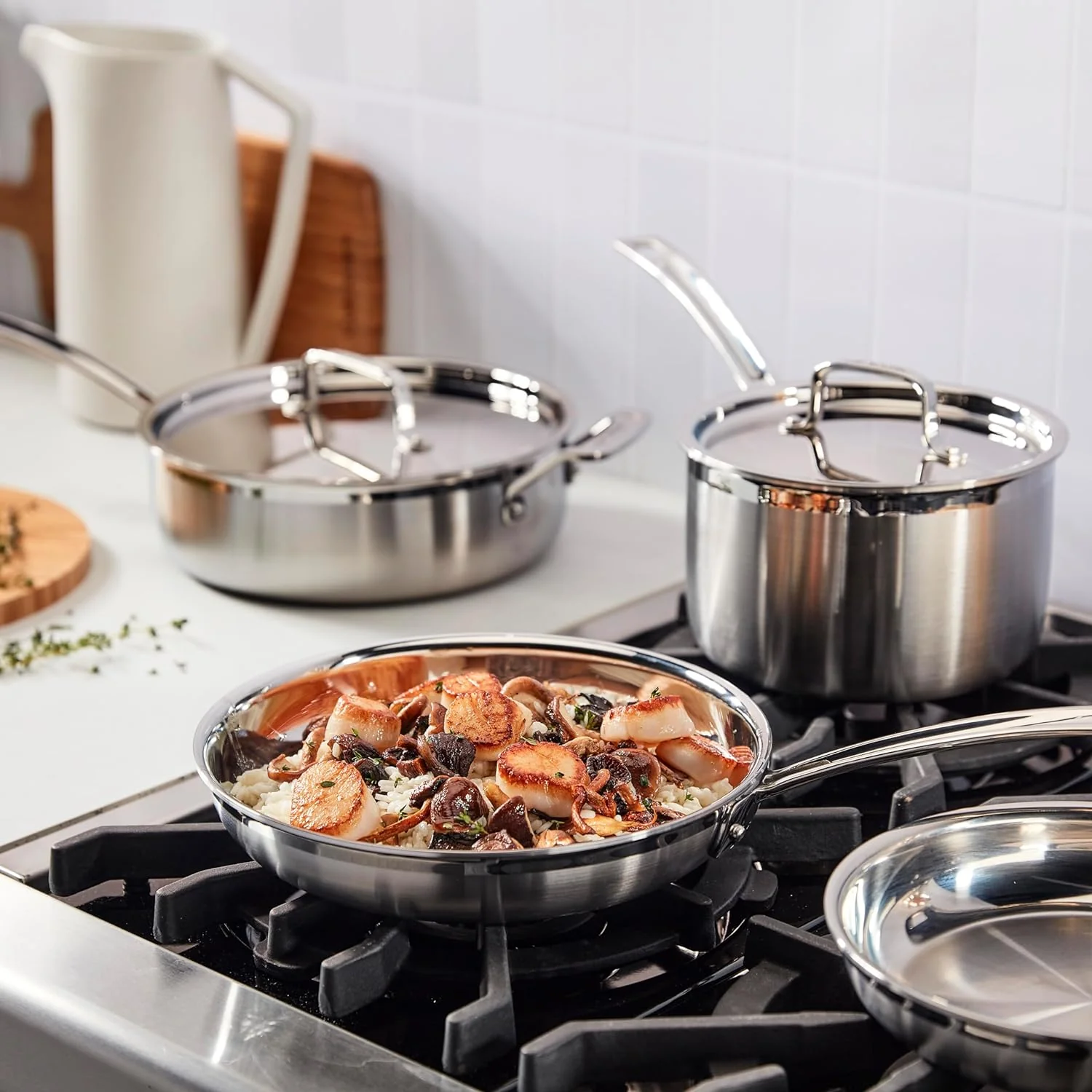 MultiClad Pro Stainless-Steel Cookware 13-Piece Cookware Set, Silver