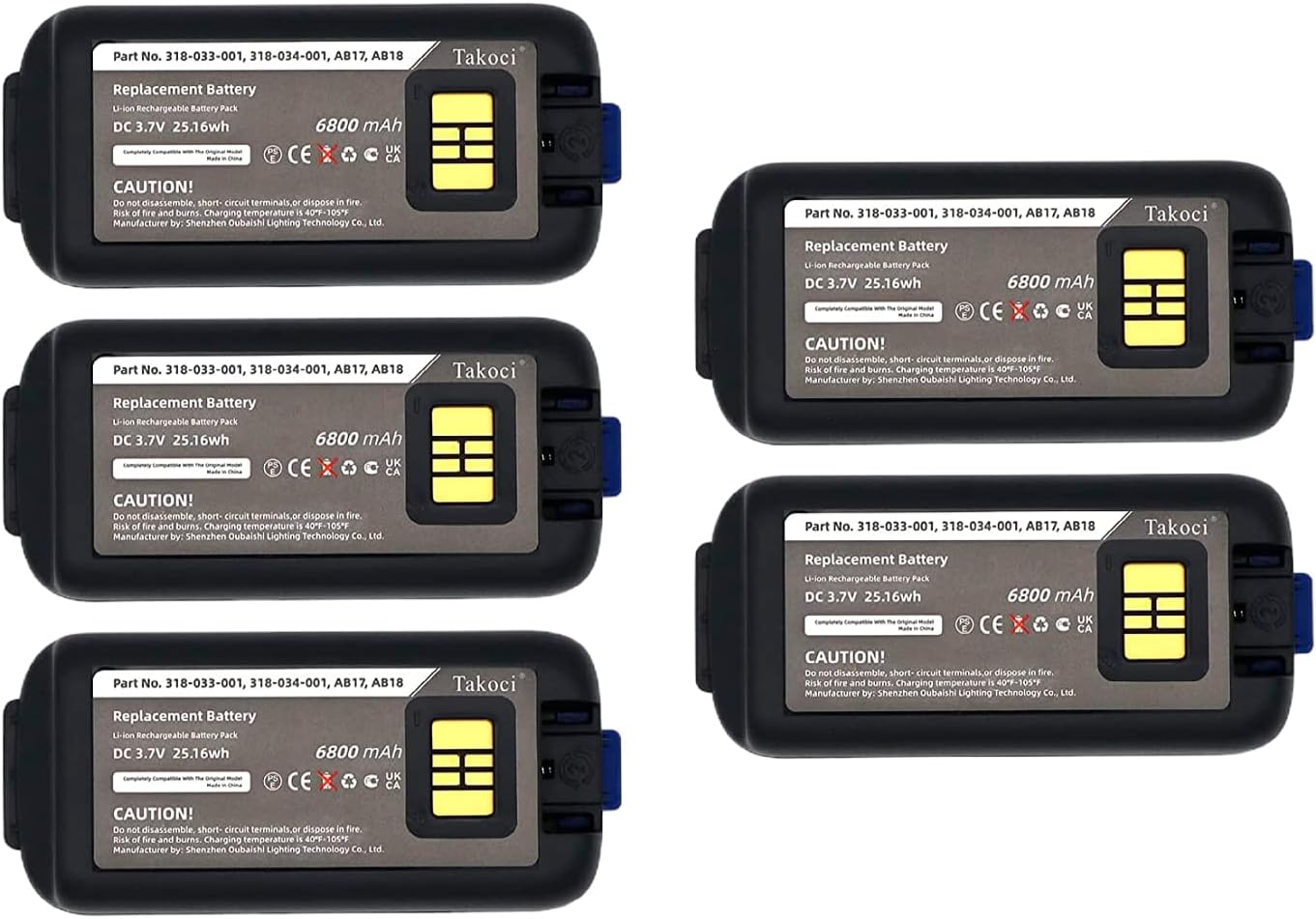 (5pcs) Youejoeq Intermec CK3 Battery Replacement for Intermec CK3 CK3X CK3A CK3C CK3C1 CK3N CK3N1 CK3R EDA60K/EDA61K 318-034-001 AB17 AB18 Battery Barcode Scanner