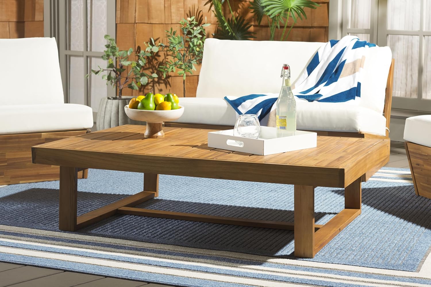 SAFAVIEH Outdoor - Duncan Natural Brown Slatted Top Solid Wood Coffee Table (PAT7331A)