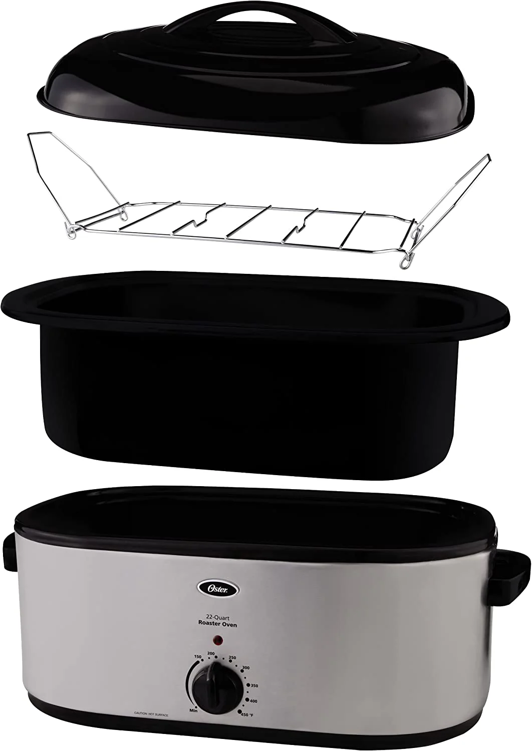 Oster 22-Quart Stainless Steel Roaster Oven, Fits 22-lb Turkey, Baking & Roasting, Easy Clean, CKSTRS23
