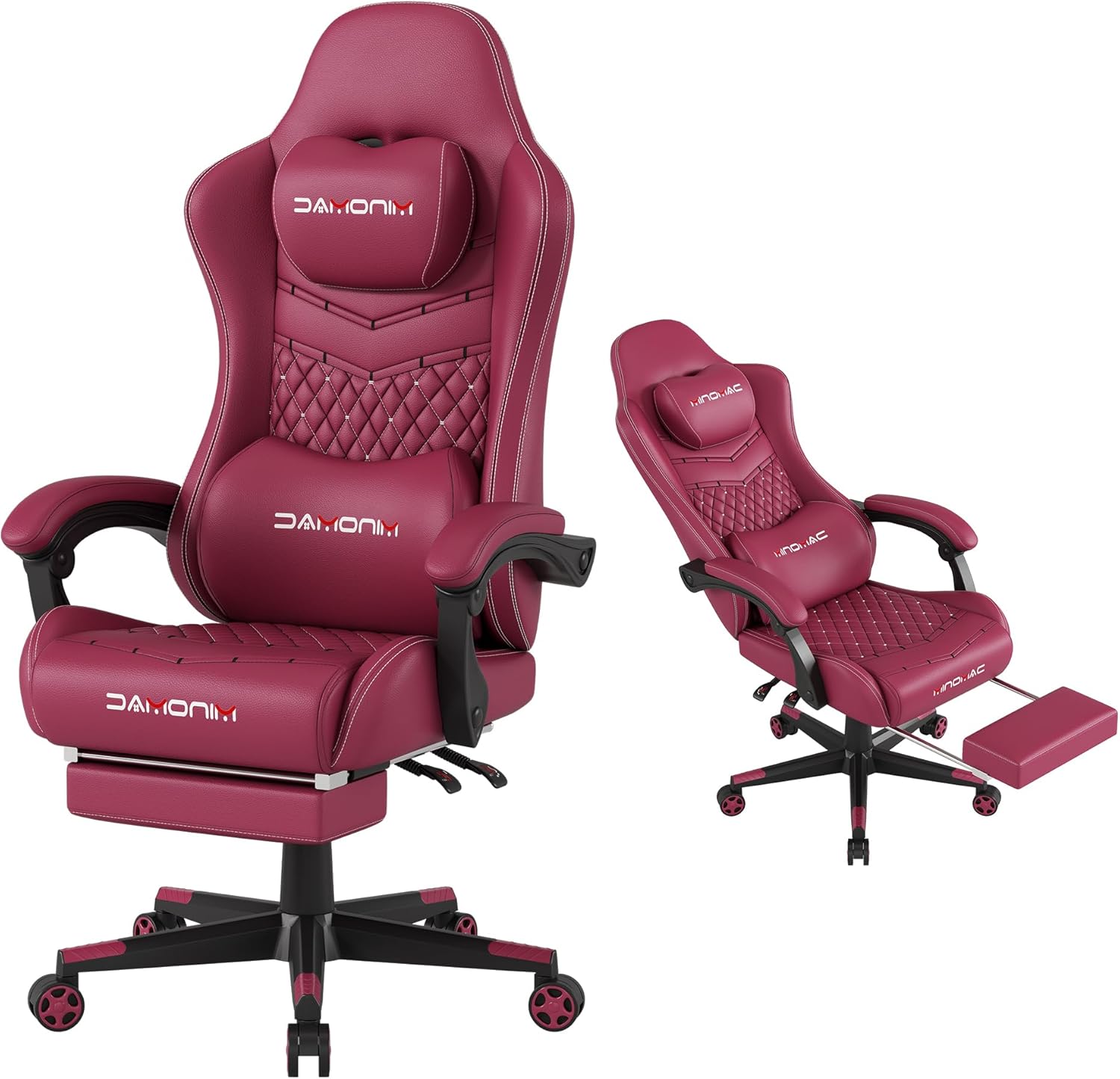 Gaming Chair,Ergonomic Computer Gaming Chair,400lb Load-Bearing,Retractable Footrest/Waist Support/Ergonomic BackrestSpring + 4D Sponge (RED)
