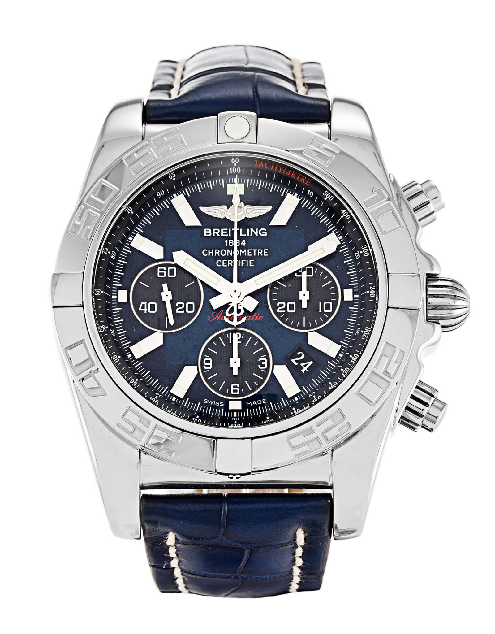Chronomat 44 Black Dial Leather Strap AB0110
