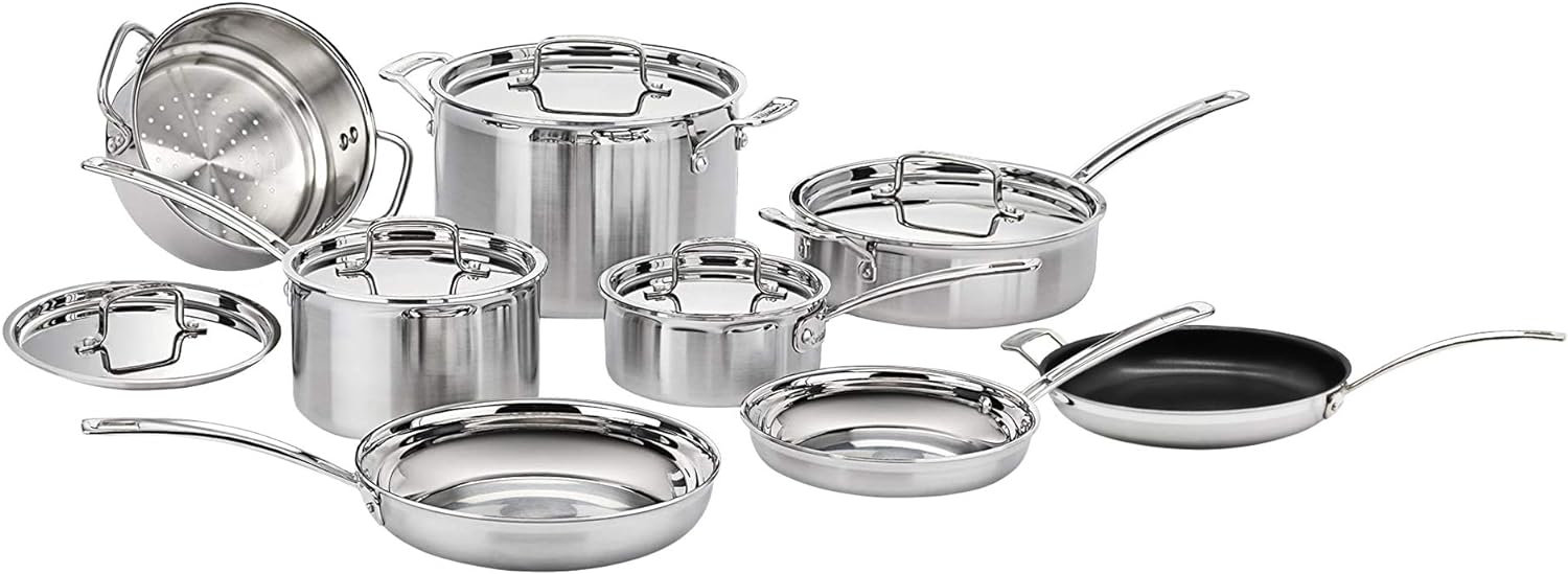 MultiClad Pro Stainless-Steel Cookware 13-Piece Cookware Set, Silver