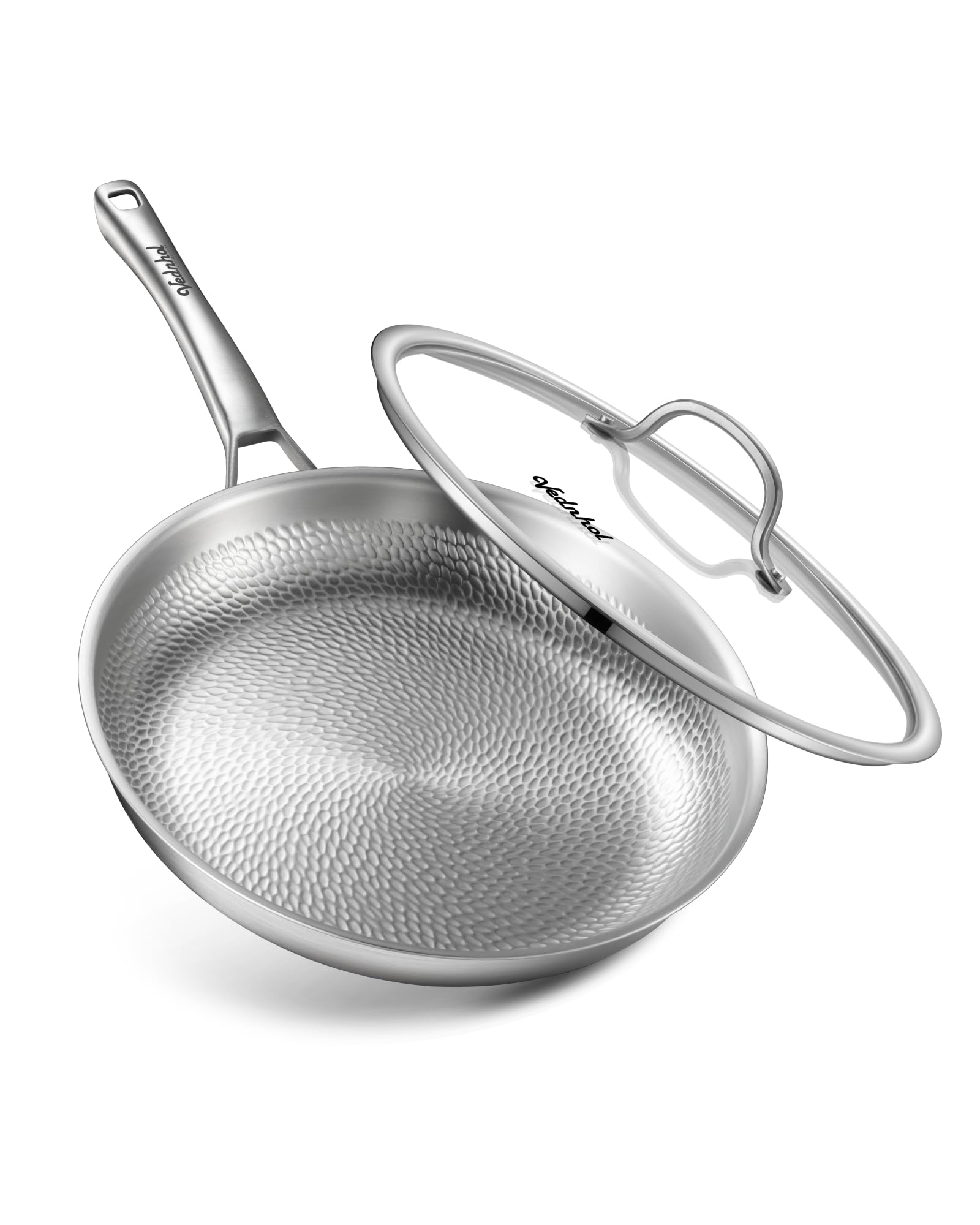 VEDNHOL Titanium Pan 12-Inch Hammered Pro Skillet with Lid