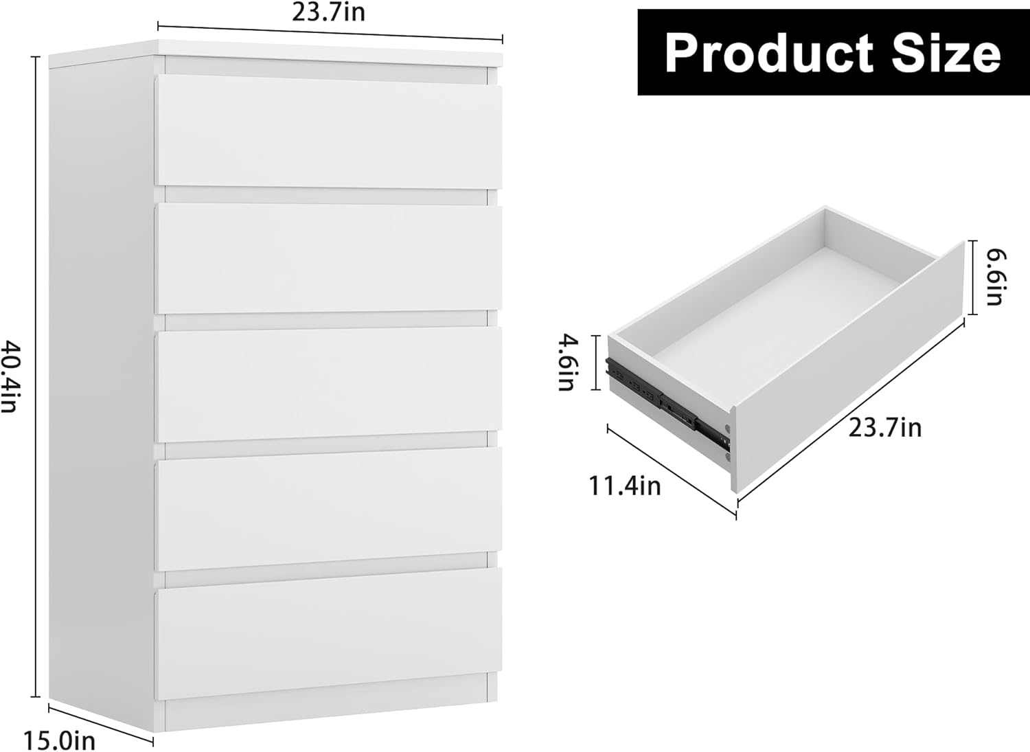 Jocoevol White 5 Drawer Dresser for Bedroom, 15