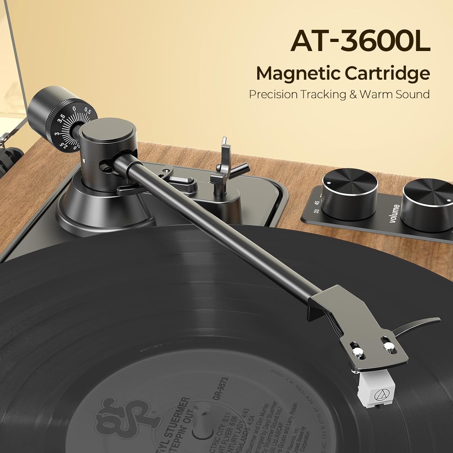 Record Player with Speakers, Turntables for Vinyl Records with AT-3600L Cartridge, Belt Drive 2-Speed (33/45 RPM), All in One Vinyl Player for Music Lovers (Walnut)