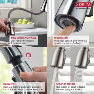 Delta Faucet Cassidy Pull Out Kitchen Faucet, Brushed Nickel Kitchen Sink Faucet, Kitchen Faucet with Pull Out Sprayer, Magnetic Docking Spray Head, Arctic Stainless 4197-AR-DST