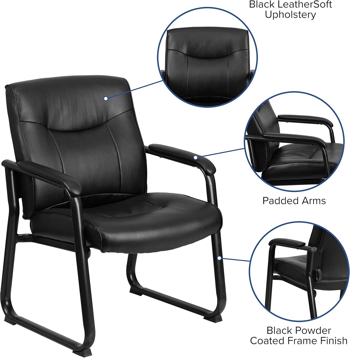 Flash Furniture Hercules Series Big & Tall LeatherSoft Executive Side Reception Chair, Padded Lobby Chair with 500-lb. Static Weight Capacity, Black