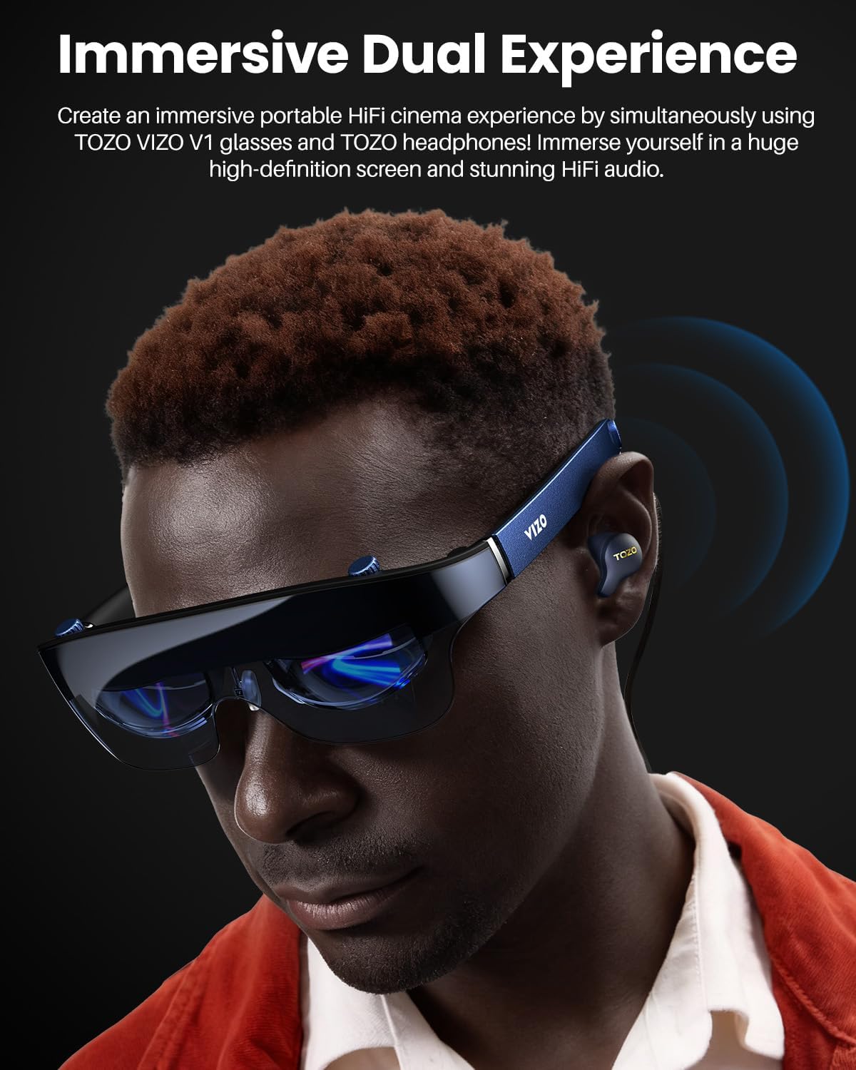 TOZO VIZO V1 AR Glasses with Ultra-Bright Display, Built-in Stereo Speakers, Adjustable Myopia Correction (0–500°), 118