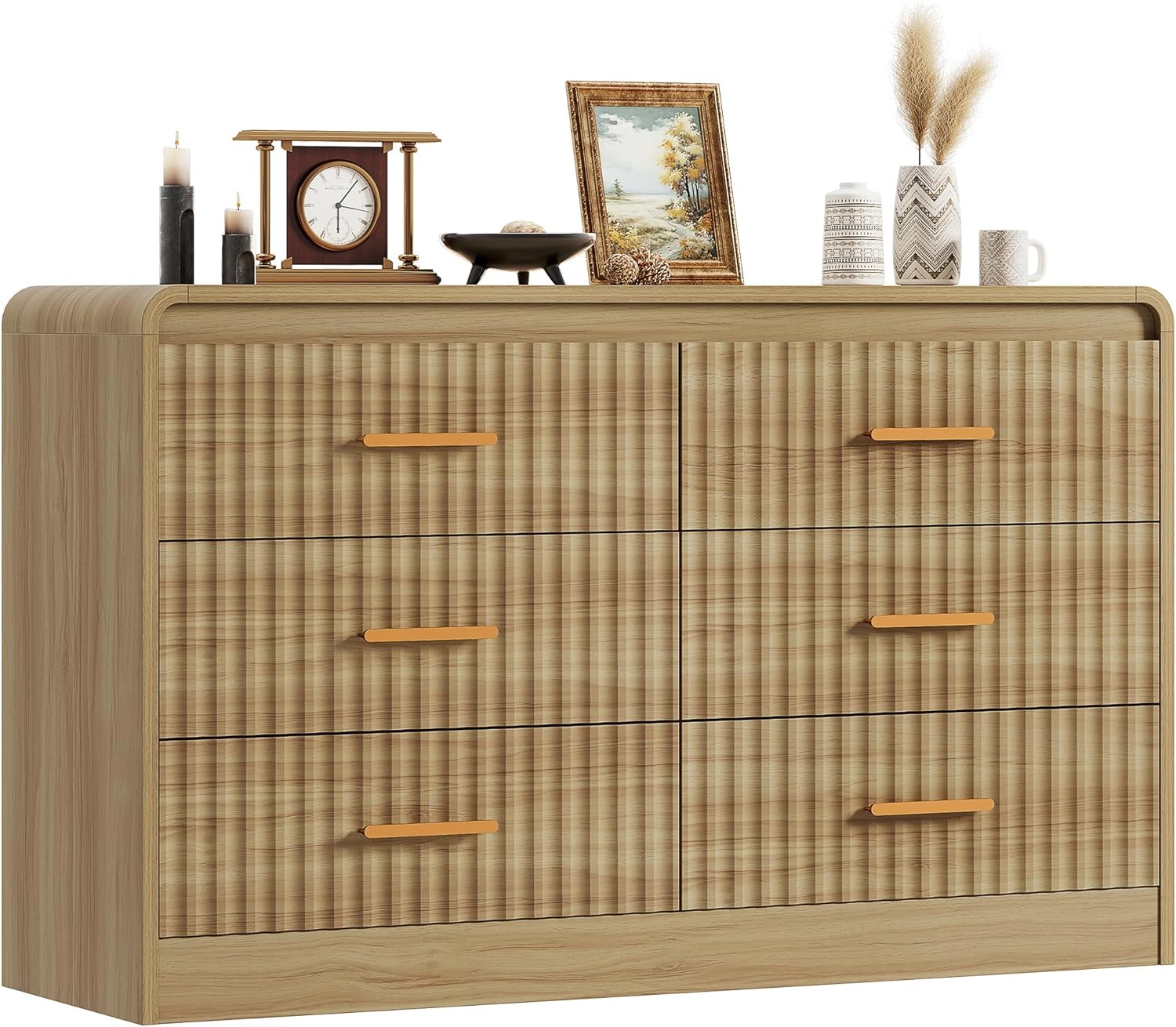 YITAHOME 6-Drawer Dresser with Built-in Power Outlet, Wood TV Stand with 6 Large Drawers and Bar Handles, White Dresser Chest of Drawers for Living Room, Hallway, Entryway