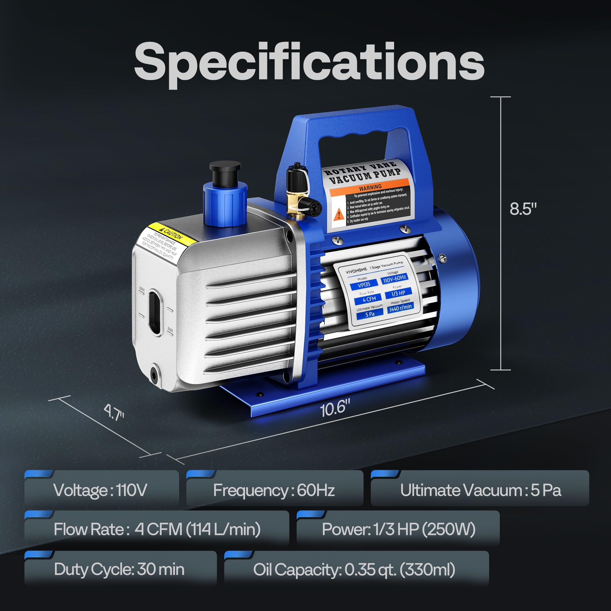 VIVOHOME VIVOHOME 1/3 HP Rotary Vane Vacuum Pump & Gauge Set