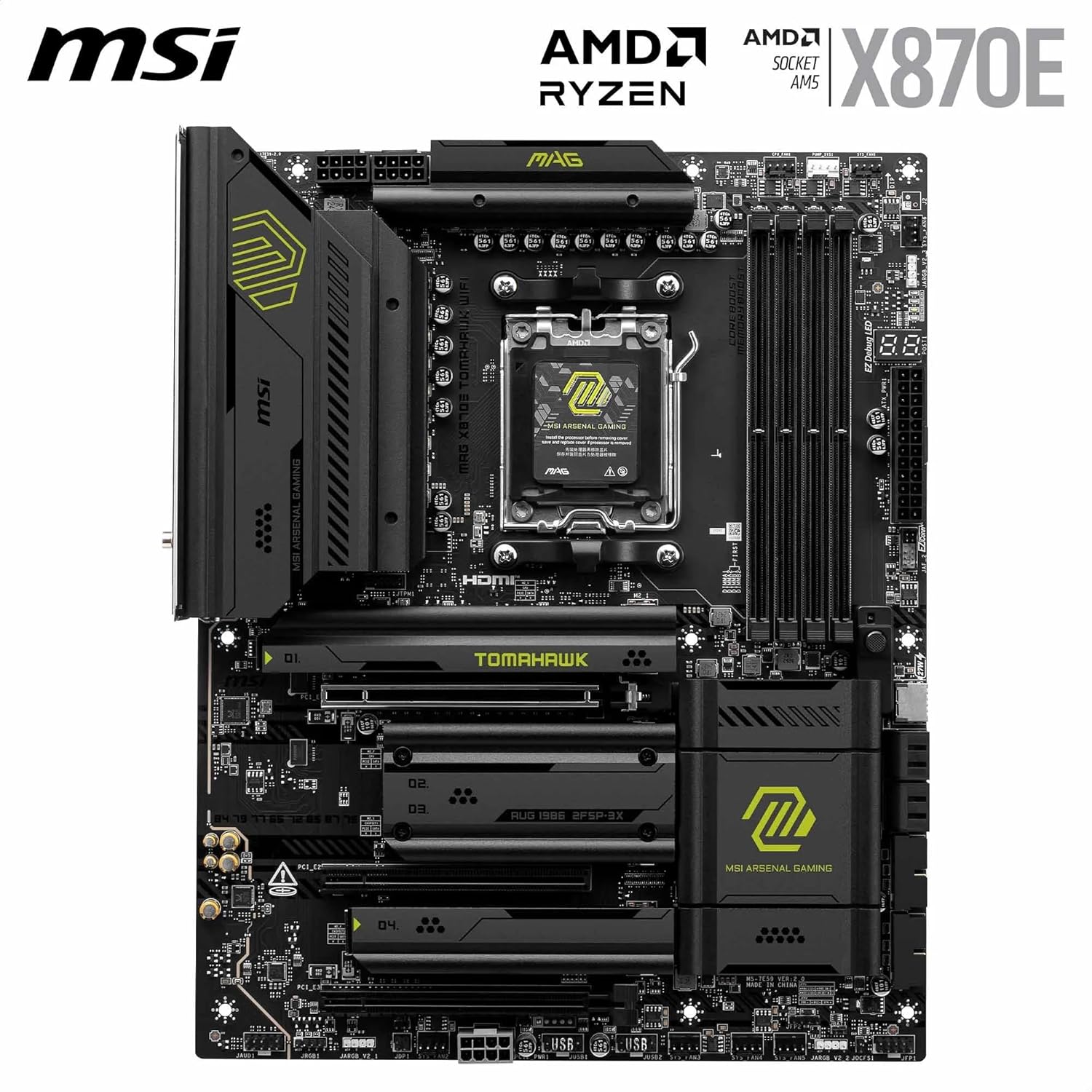 MSI MAG X870E Tomahawk WiFi Motherboard, ATX - Supports AMD Ryzen 9000/8000 / 7000 Processors, AM5-80A SPS VRM, DDR5 Memory Boost 8400+ MT/s (OC), PCIe 5.0 x16, M.2 Gen5, Wi-Fi 7, 5G LAN (Renewed)