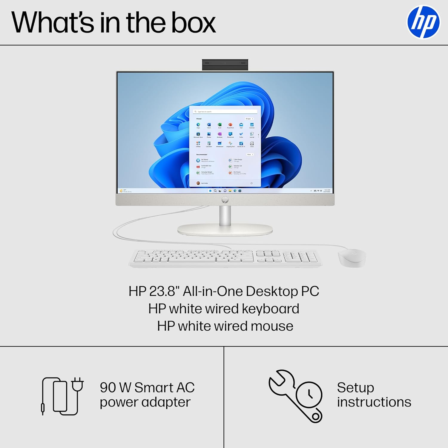 HP 23.8 inch All-in-One Desktop PC, FHD Touchscreen, AMD Athlon Silver 7120U, 8 GB RAM, 256 GB SSD, AMD Radeon Graphics, Windows 11 Home, Shell White, 24- cr0210 (2025)
