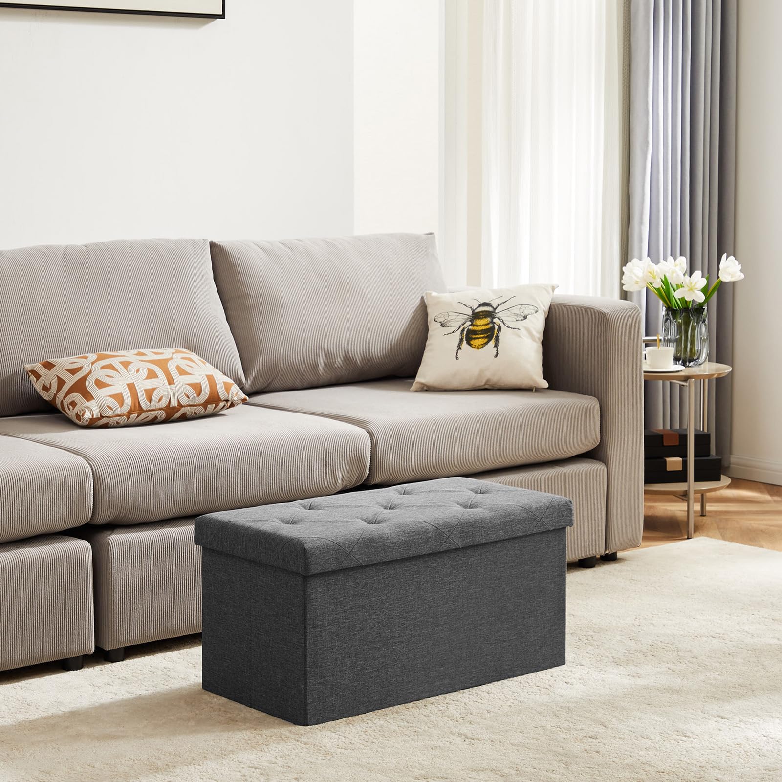 DUMOS 30in Grey Storage Ottoman Bench - Foot Rest Stool