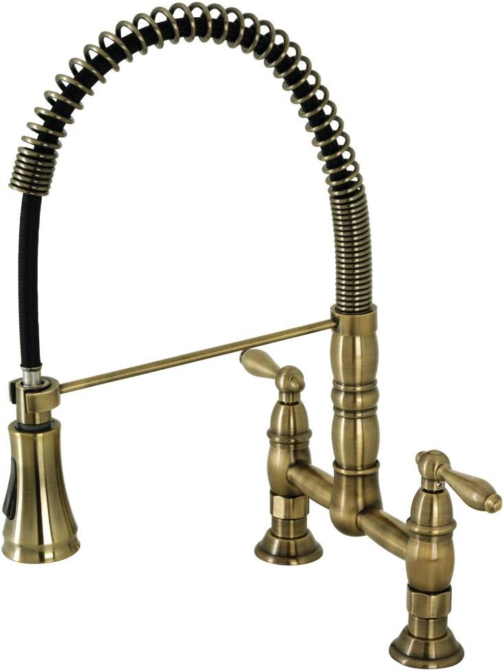 Kingston Brass GS1273AL Heritage Pull-Down Sprayer Kitchen Faucet, Antique Brass, 14.13 x 10 x 18.75