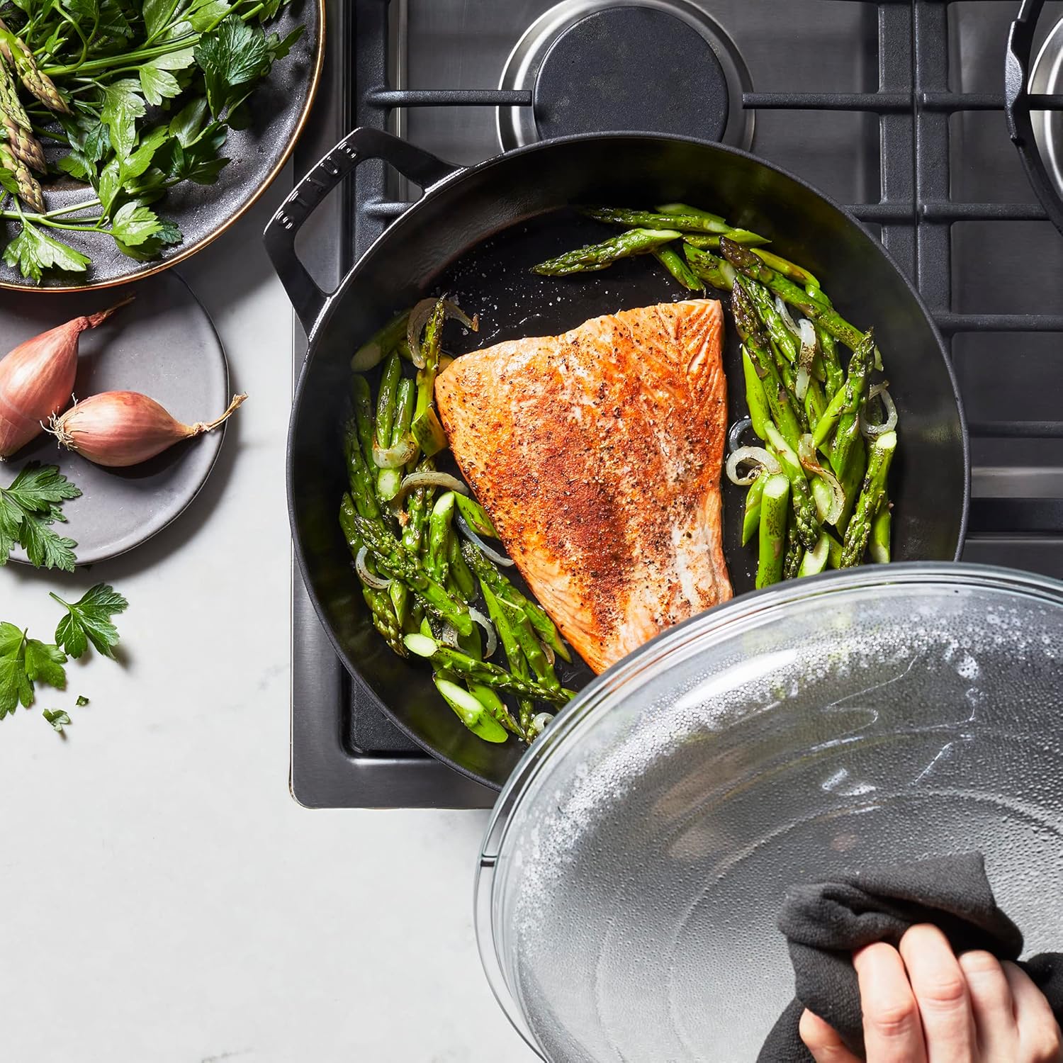 Staub Cast Iron Braiser with Glass Lid, Dutch Oven, 3.5-quart, serves 3-4, Made in France, Matte Black