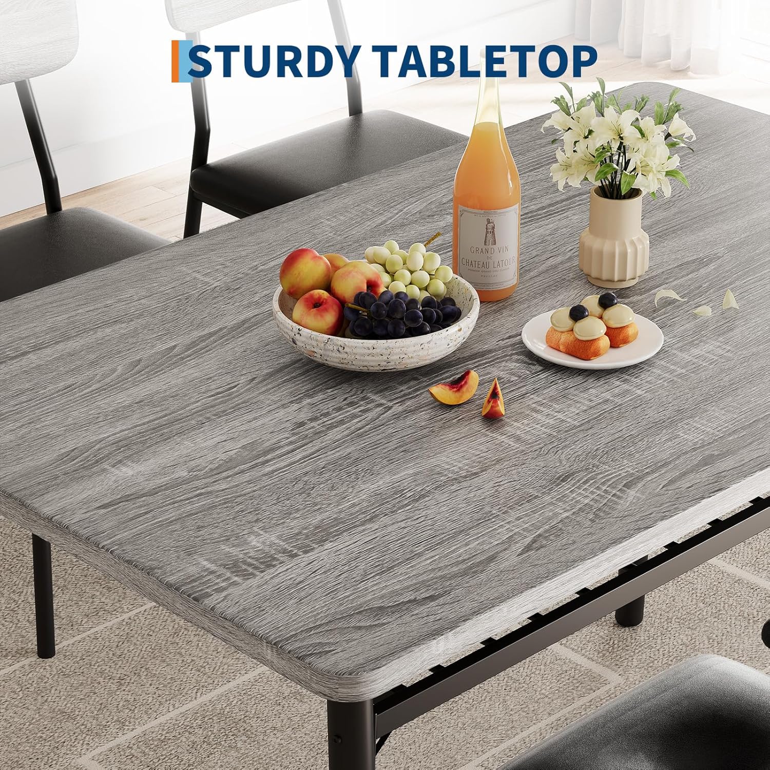 IDEALHOUSE Dining Table Set for 4 with Storage Rack, 5-Piece Kitchen Table and Upholstered Chairs of 4, Wood Tabletop & Heavy-Duty Metel Frame, Dining Room Set for Small Space, Apartment, Gray