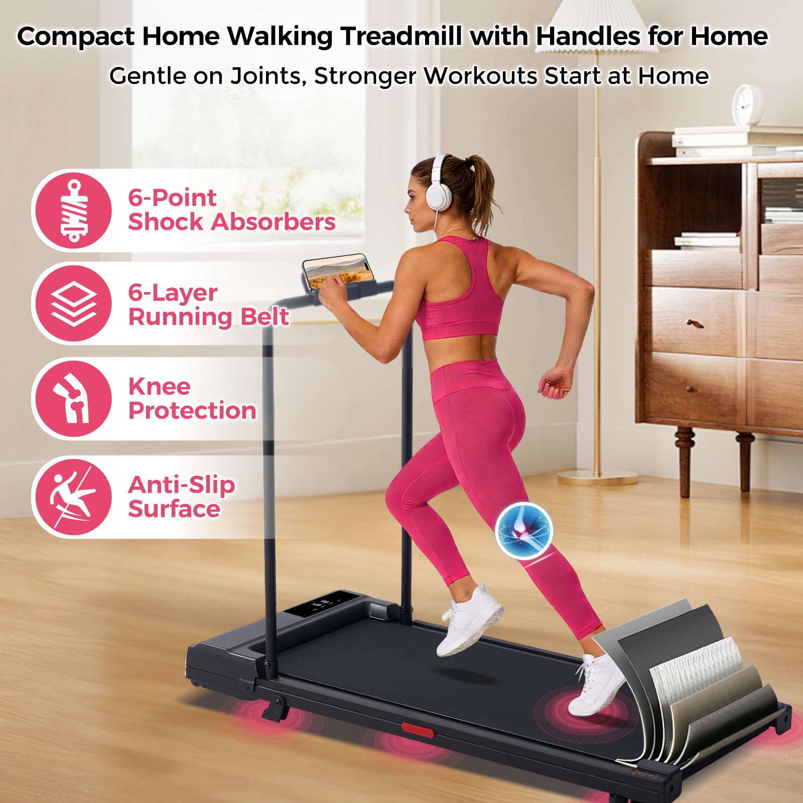 HEVGLRM Walking Pad Treadmill with Handle Bar and Incline