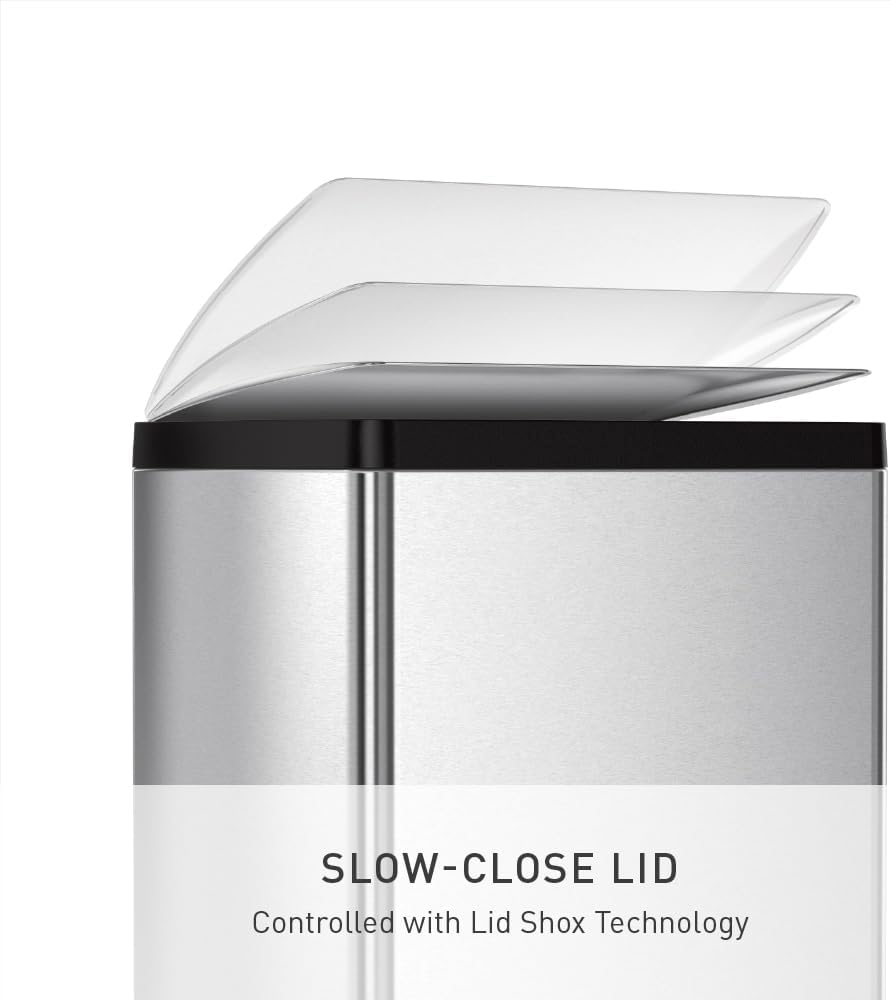 simplehuman 38 Liter / 10 Gallon Rectangular Kitchen Step Trash Can, Brushed Stainless Steel