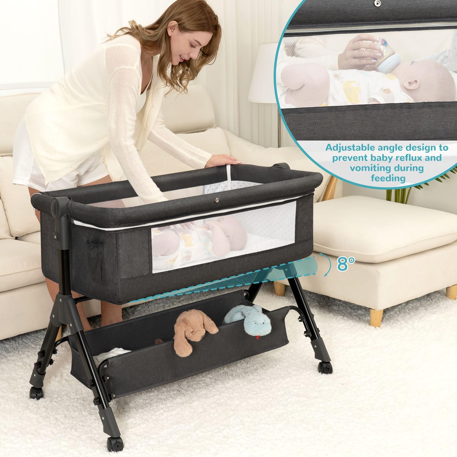 BCOL 3 in 1 Baby Bassinet with Wheels & Mosquito Net