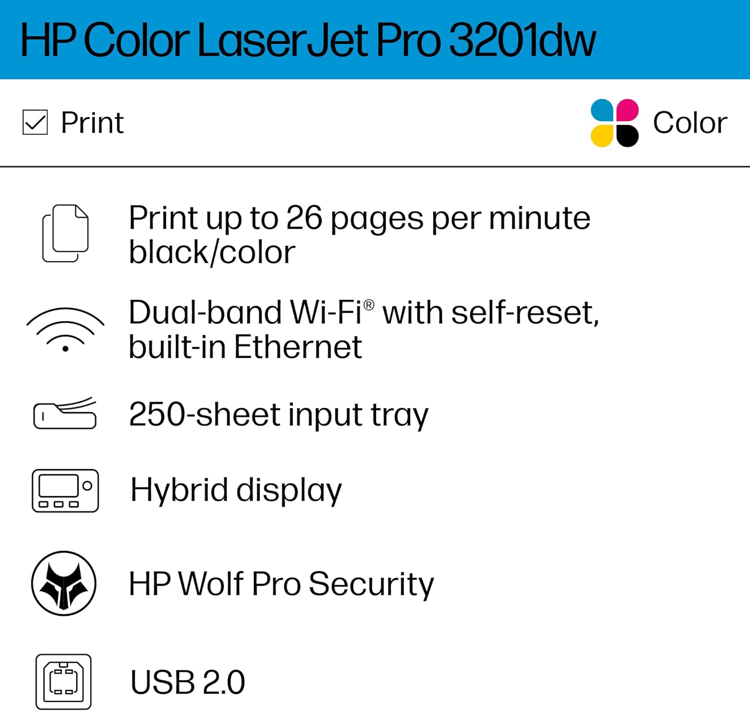 HP Color Laserjet Pro 3201dw Wireless Color Laser Printer, Office Printer, Duplex, Best for Office (499Q9F)