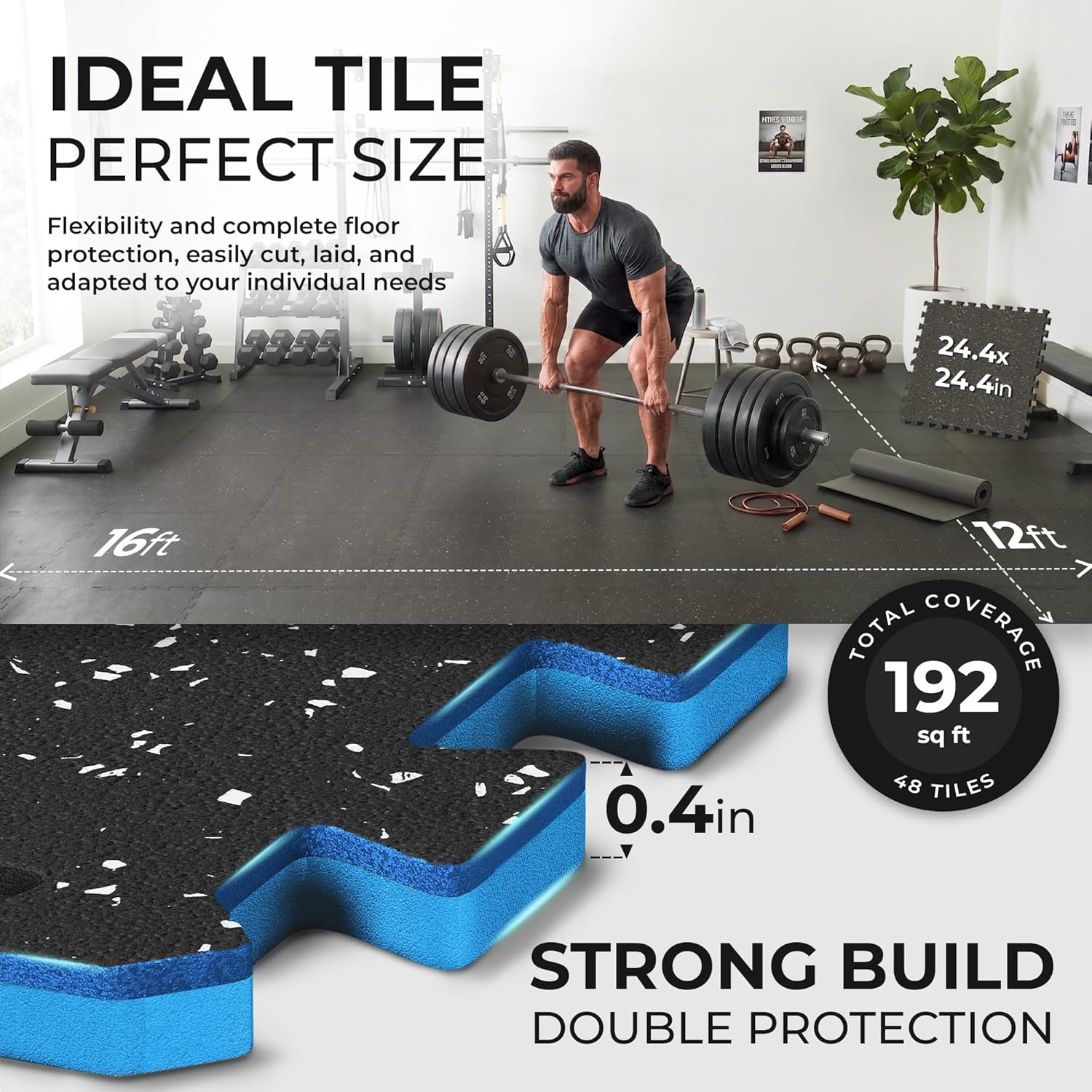 bemaxx Gym Mats Set - 48 pcs EVA Interlocking Foam Floor Tiles (24.4