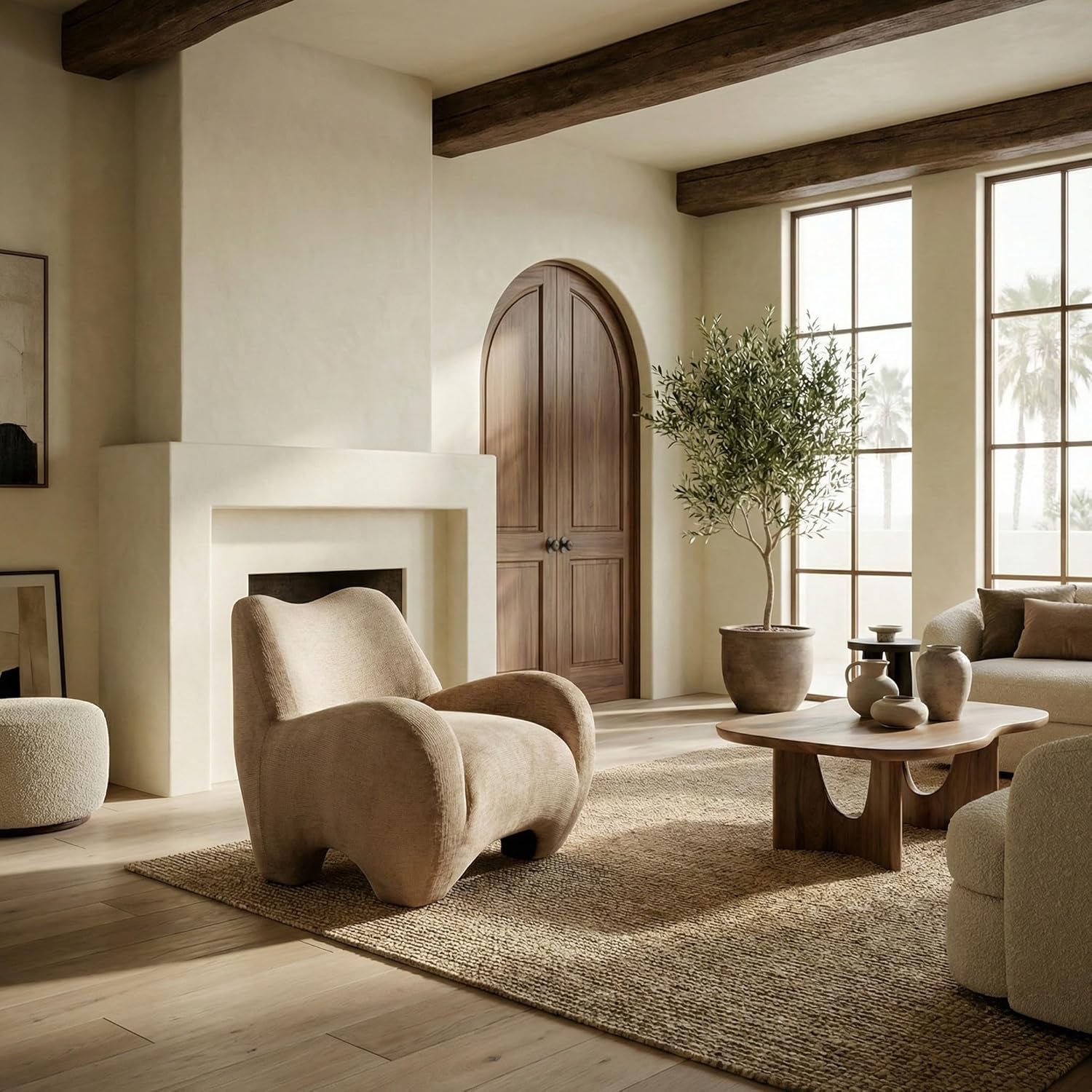 SAFAVIEH Couture Collection - Randal Light Brown Chenille Accent Chair, Modern Sculptural Lounge Seating, Fully Assembled (SFV4878A)