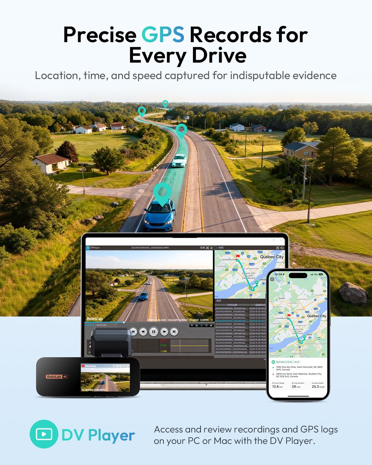 BOTSLAB 4K Dash Cam Front and Rear with Night Vision & GPS